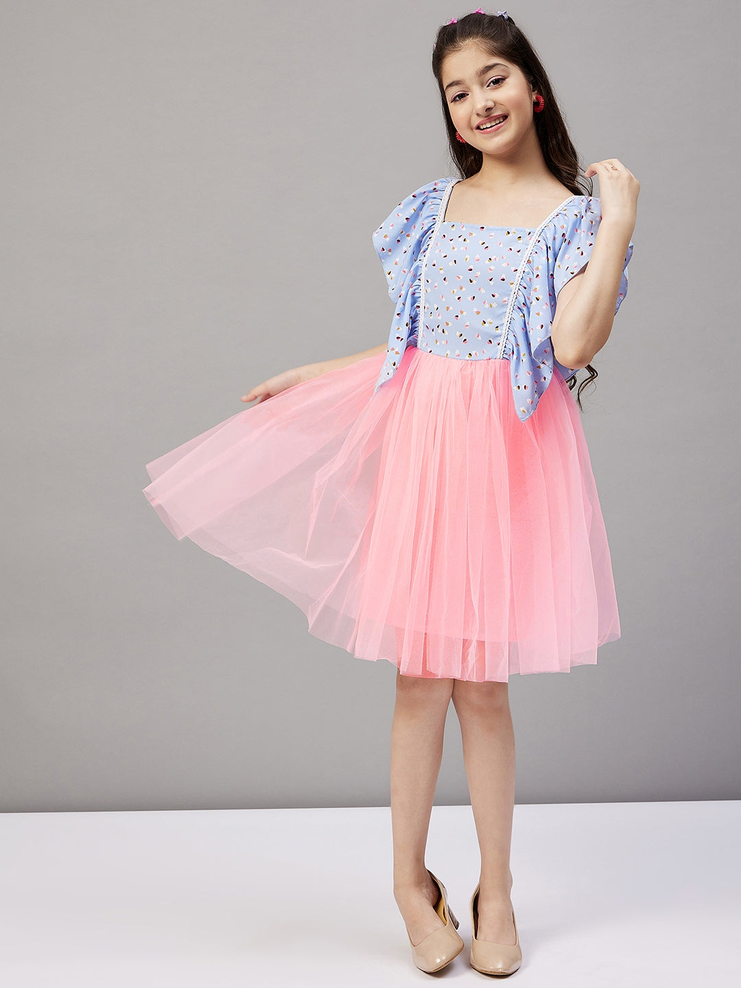 Girl's Printed Dress Blue - StyloBug KIDS