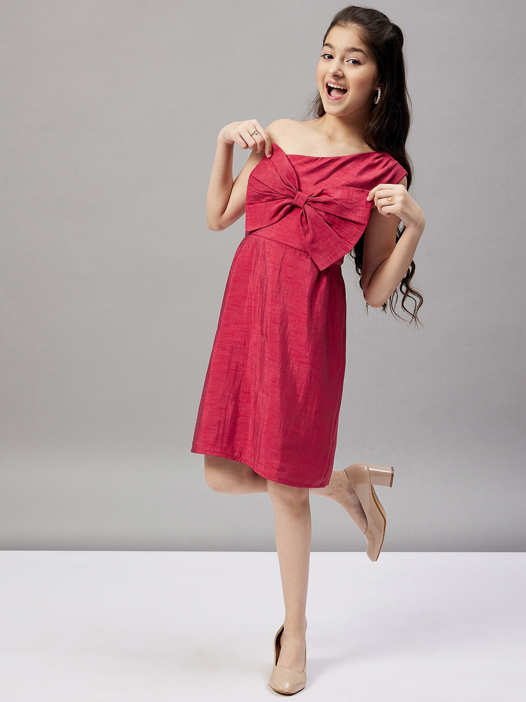 Girl's Solid Dress Red - StyloBug KIDS