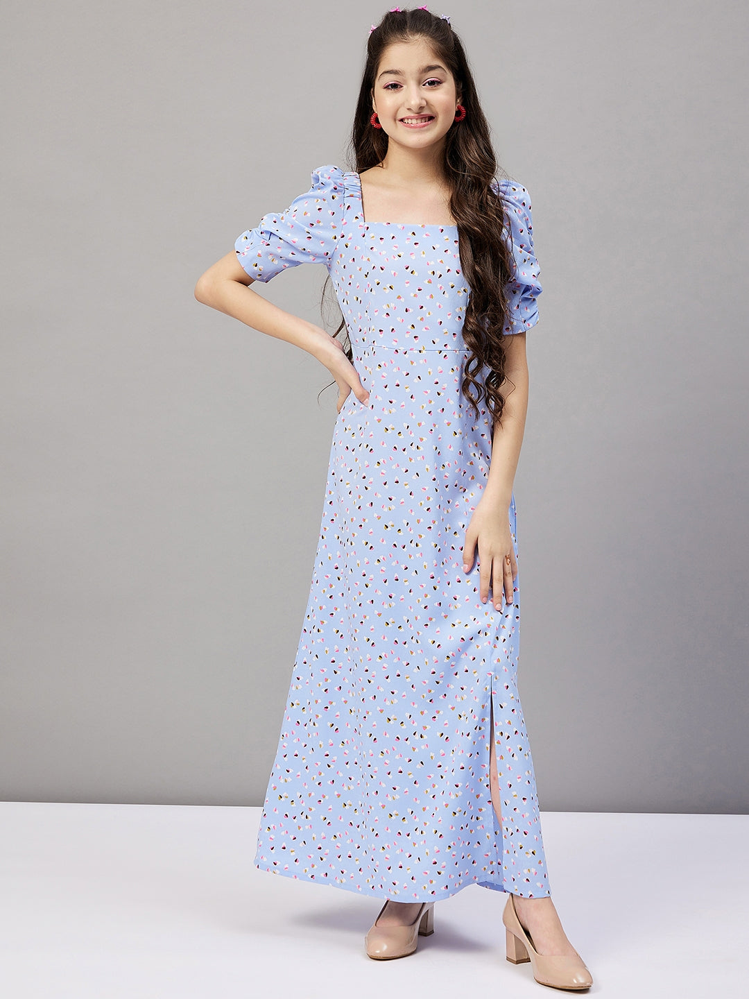 Girl's Printed Dress Blue - StyloBug KIDS