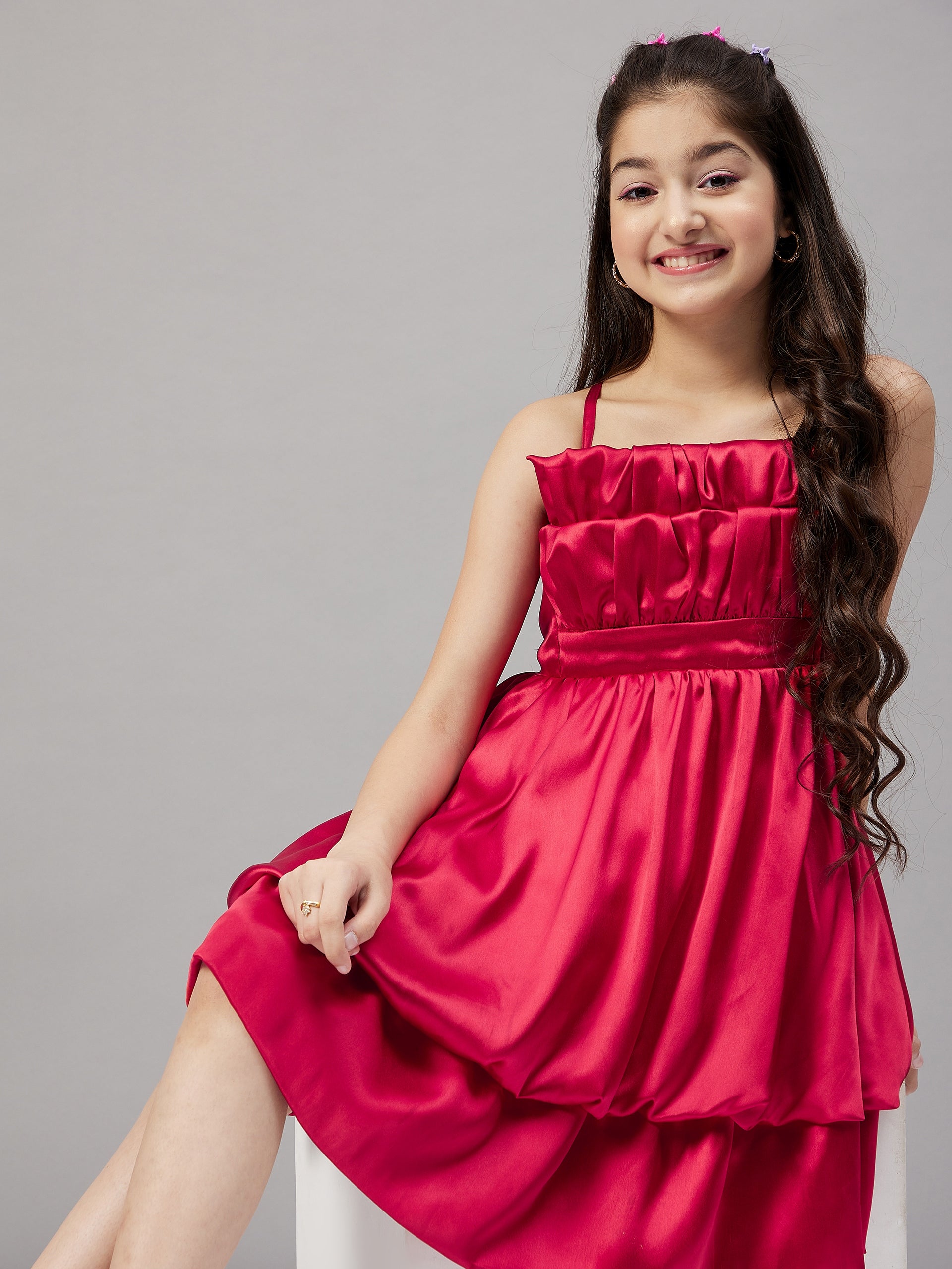 Girl's Solid Dress Red - StyloBug KIDS