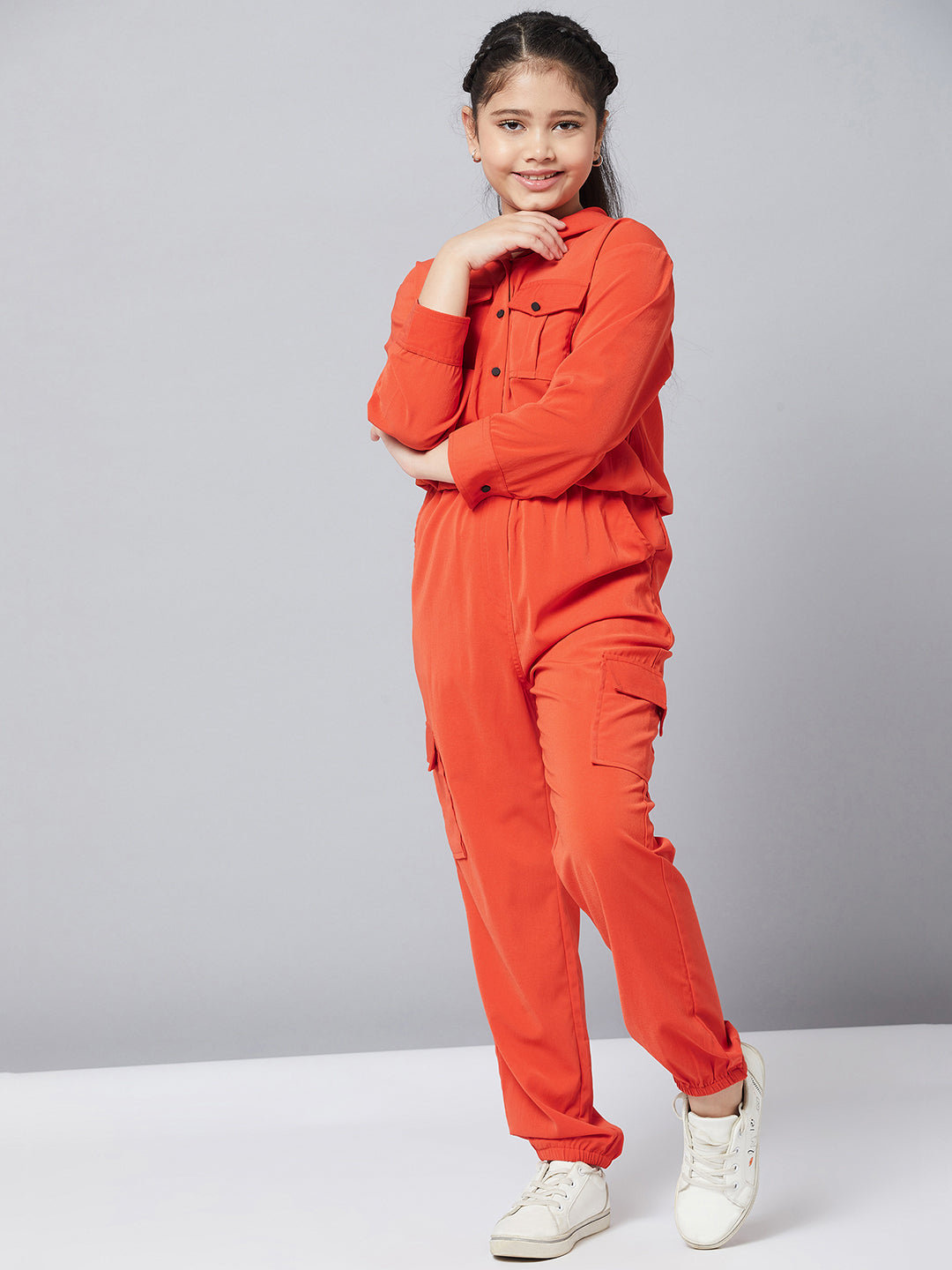 Girl's Solid Top with Track Pant Orange – Trendia