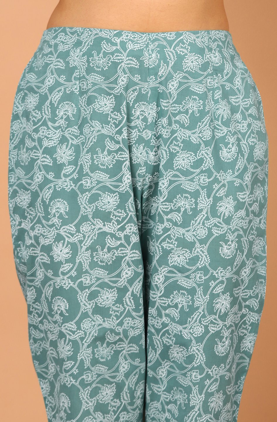 Women's Turquoise Cotton Kurta With Pant And Dupatta-Janasya