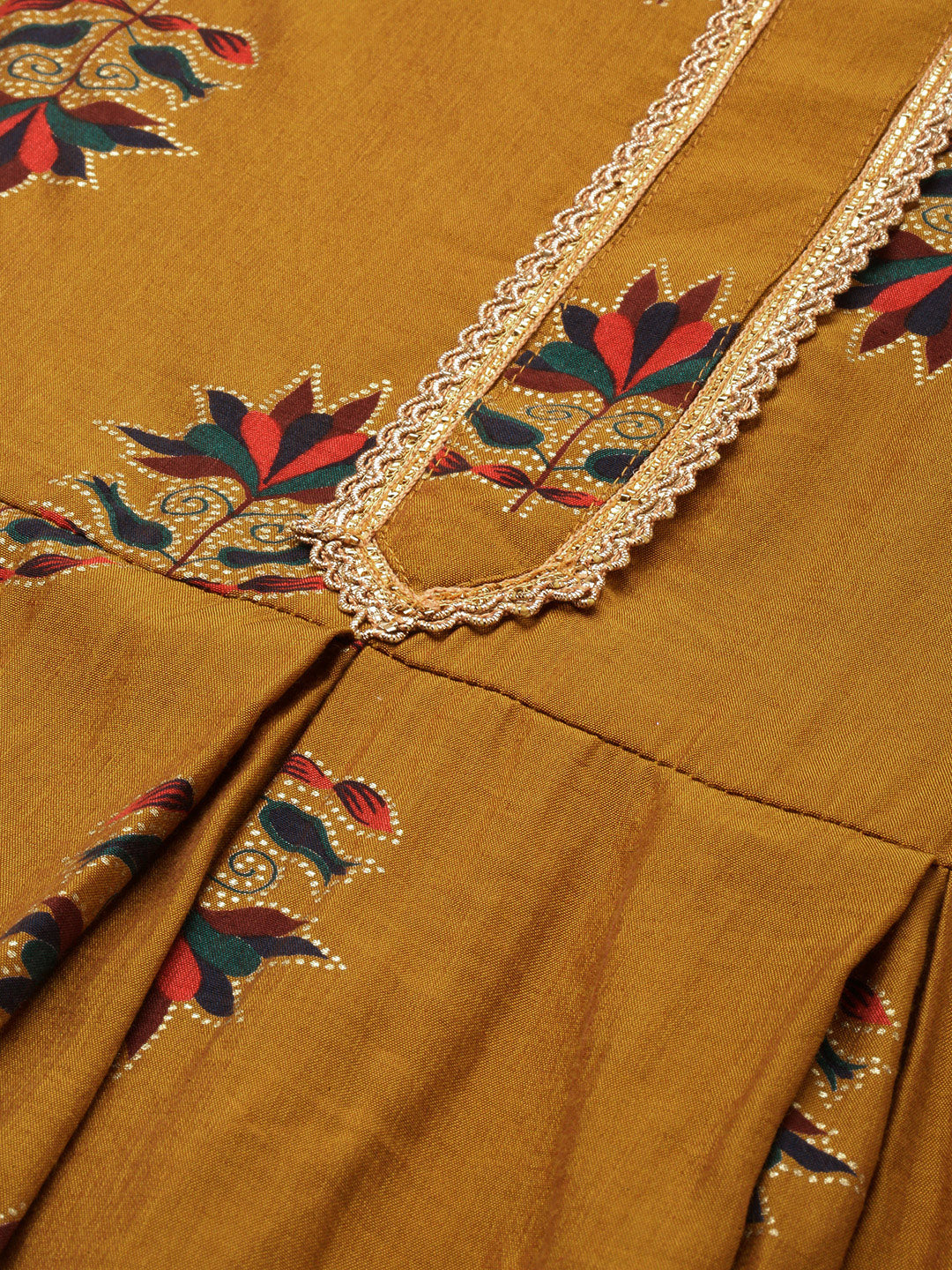 Women's Mustard Color Muslin Foil Printed Kurta Sharara With Dupatta - VAABA