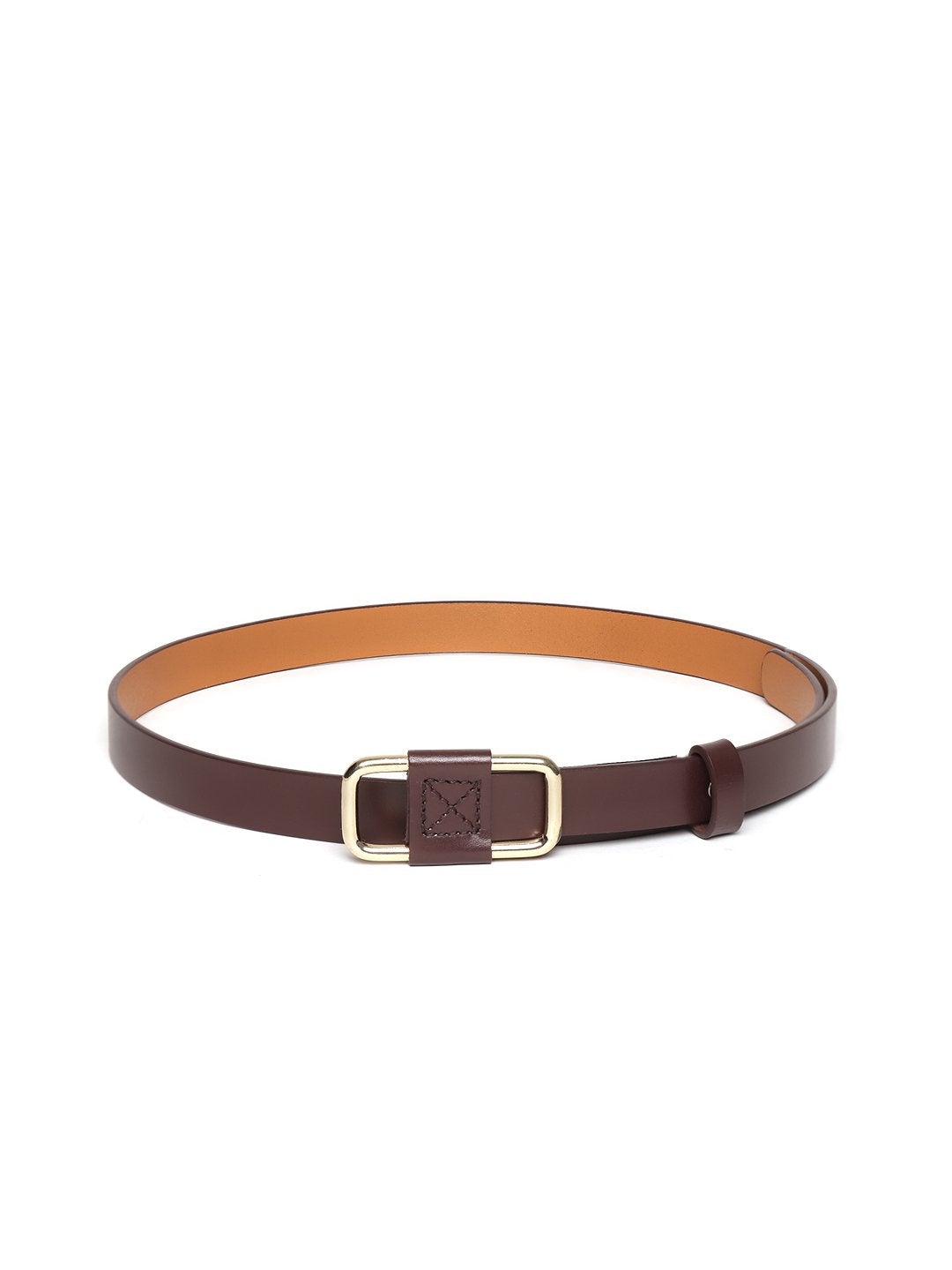 Women's Brown Slider Buckle Slim Leather Belt - SASSAFRAS