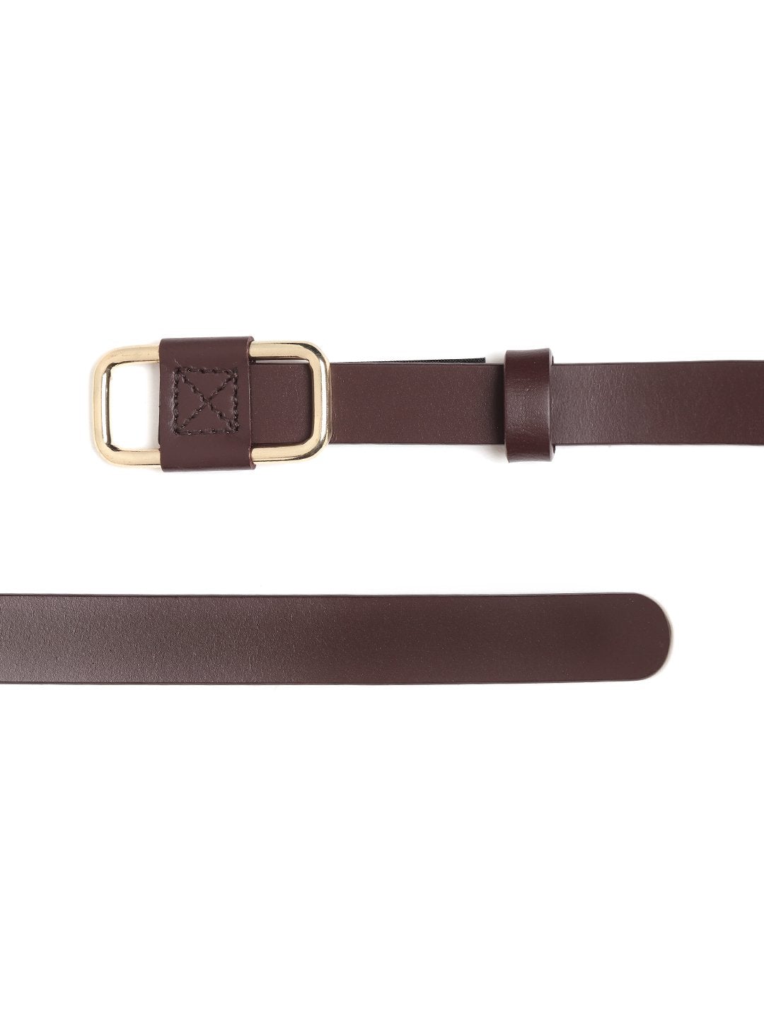 Women's Brown Slider Buckle Slim Leather Belt - SASSAFRAS