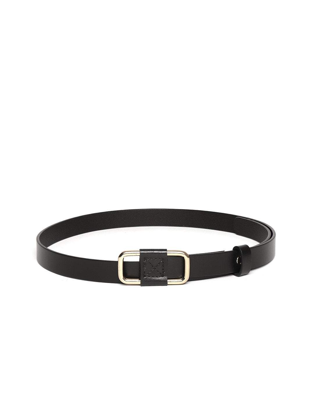 Women's Black Slider Buckle Slim Leather Belt - SASSAFRAS