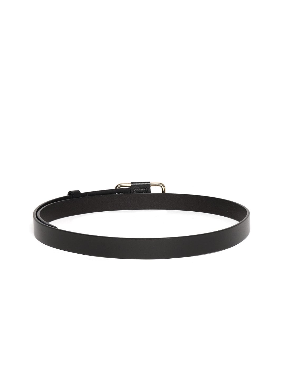 Women's Black Slider Buckle Slim Leather Belt - SASSAFRAS