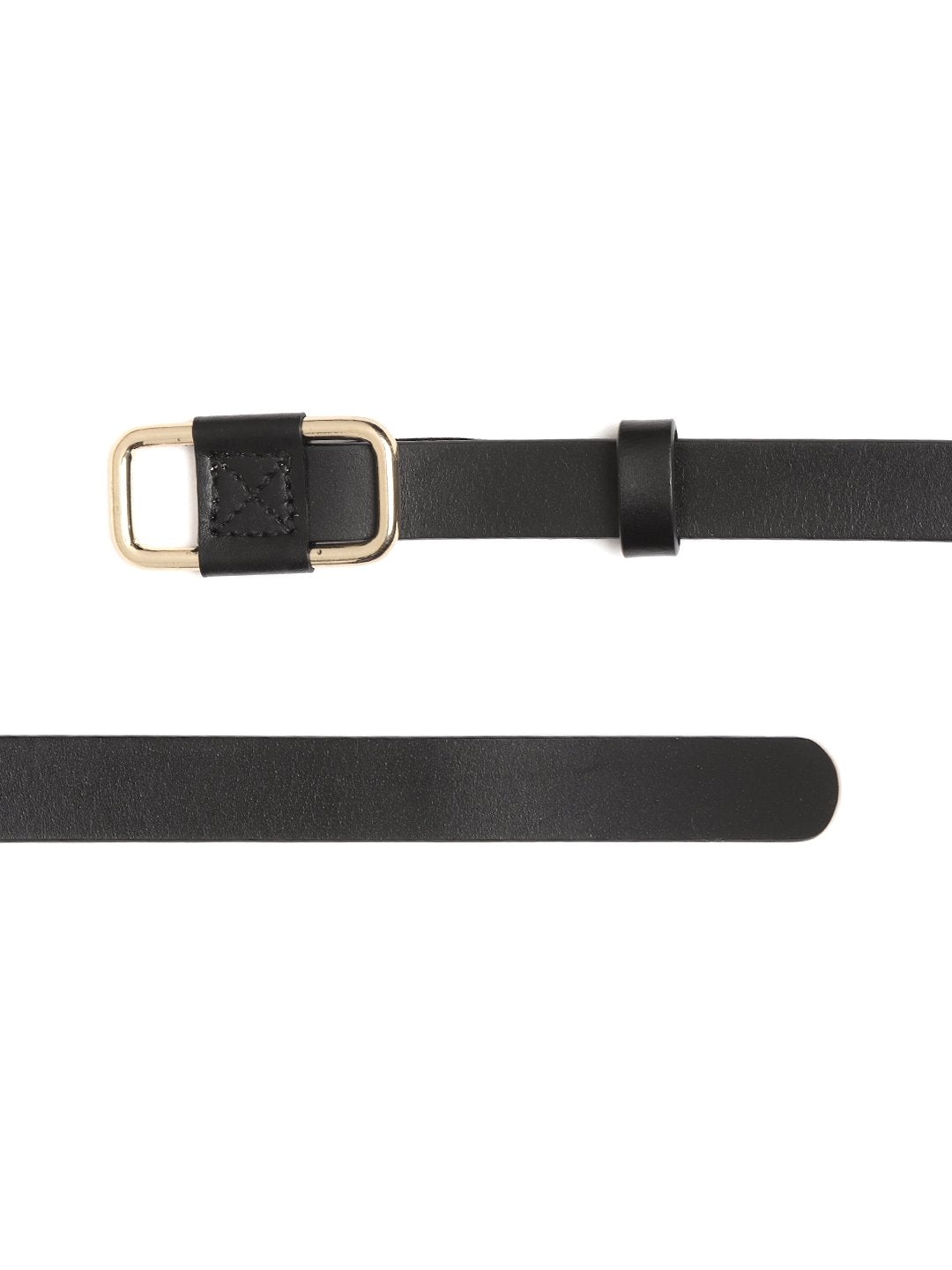 Women's Black Slider Buckle Slim Leather Belt - SASSAFRAS