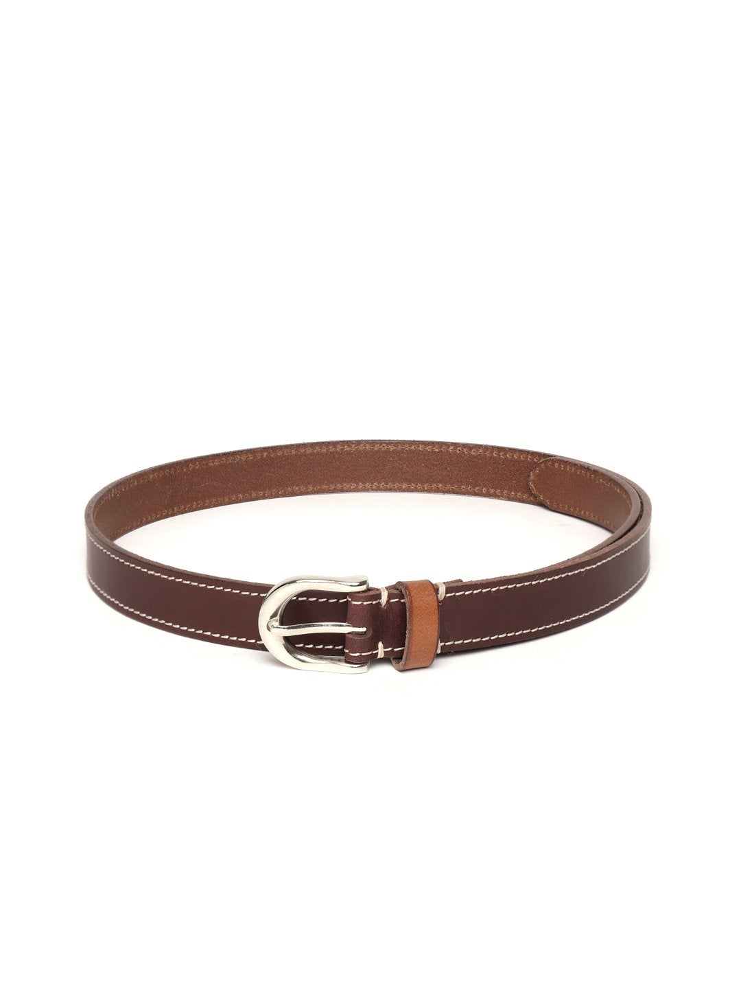 Women's Burgundy Stitch Detail Leather Belt - SASSAFRAS