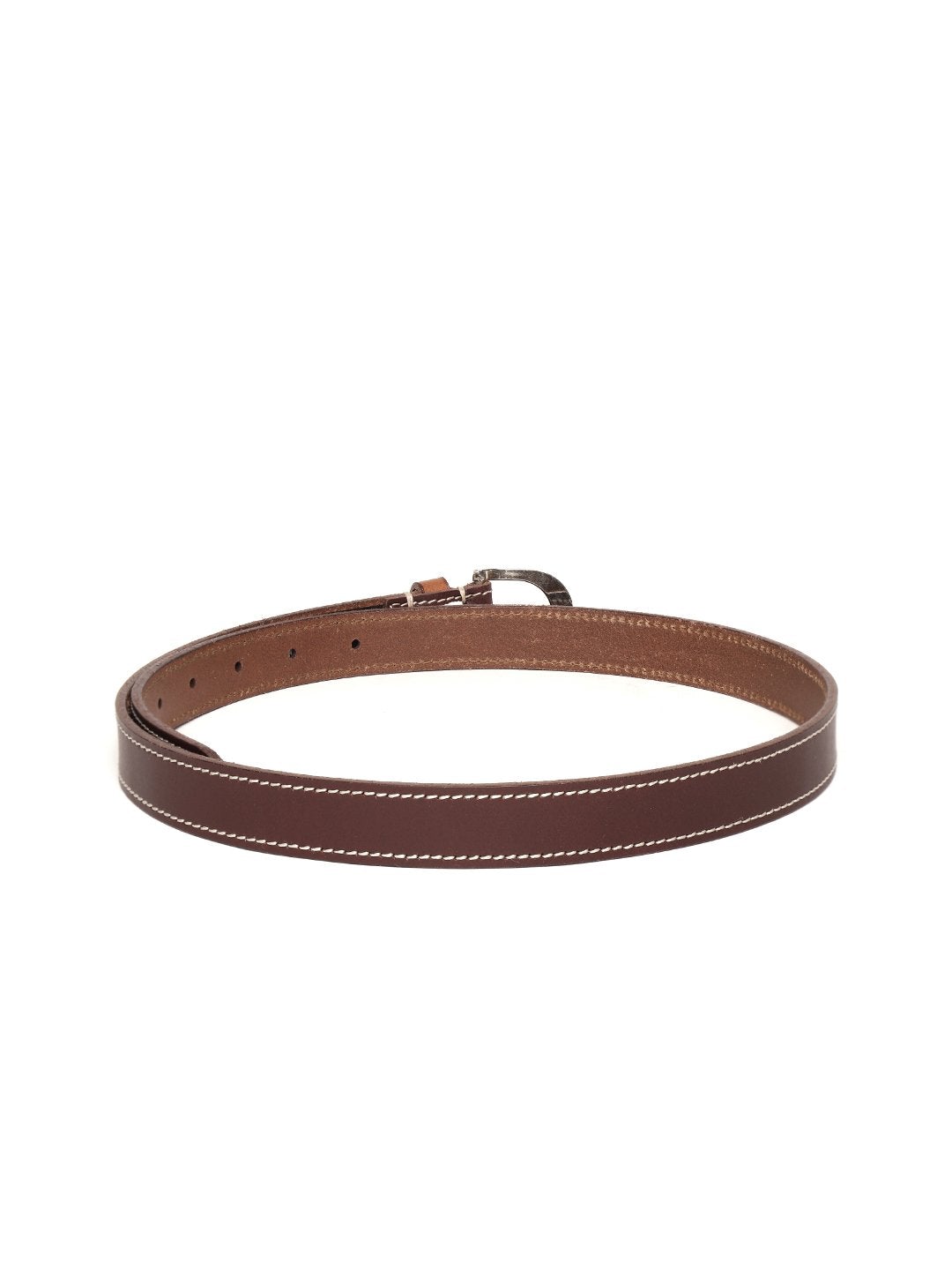 Women's Burgundy Stitch Detail Leather Belt - SASSAFRAS