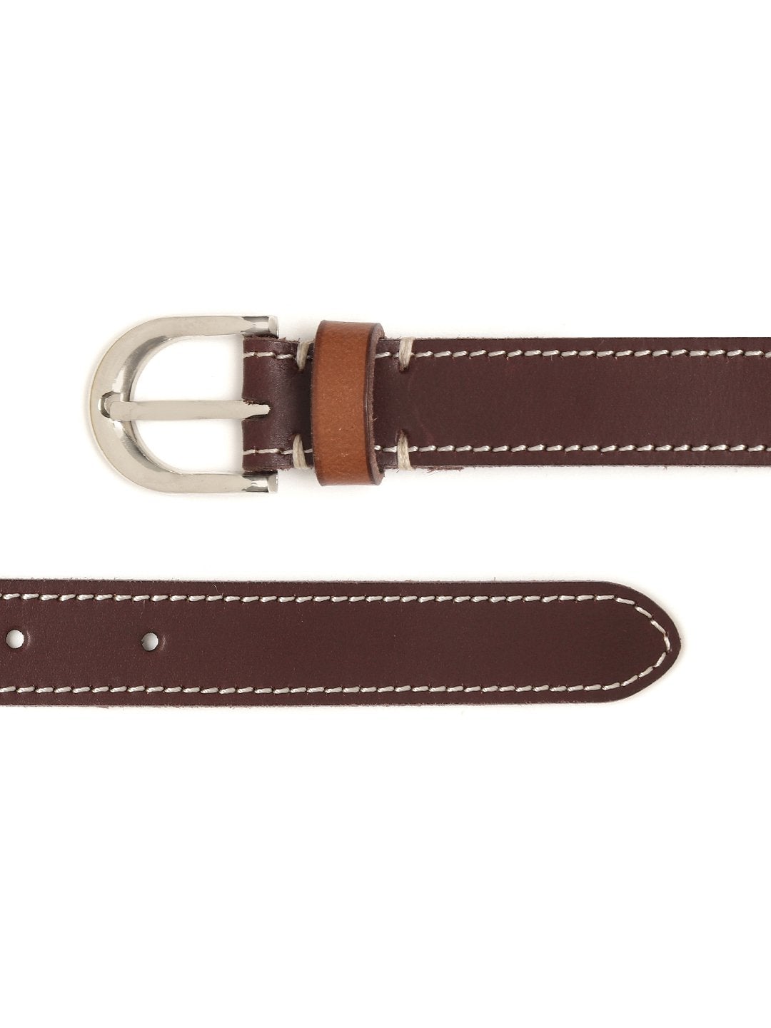 Women's Burgundy Stitch Detail Leather Belt - SASSAFRAS