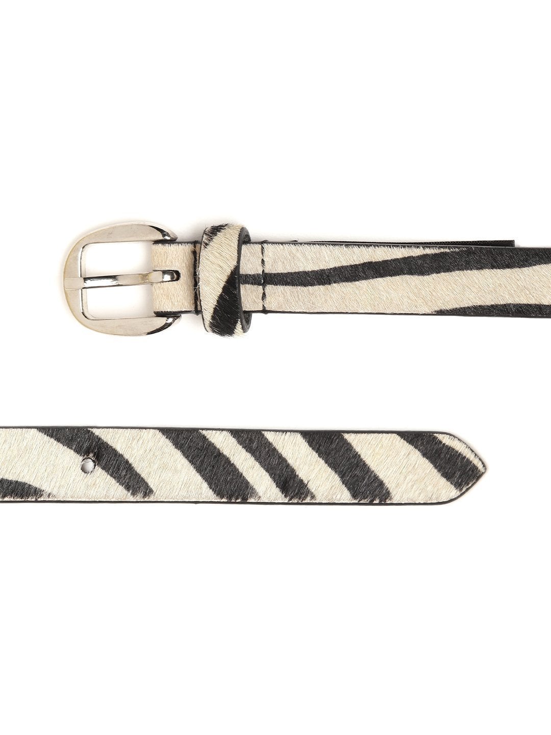 Women's Zebra Hari-On Slim Leather Belt - SASSAFRAS