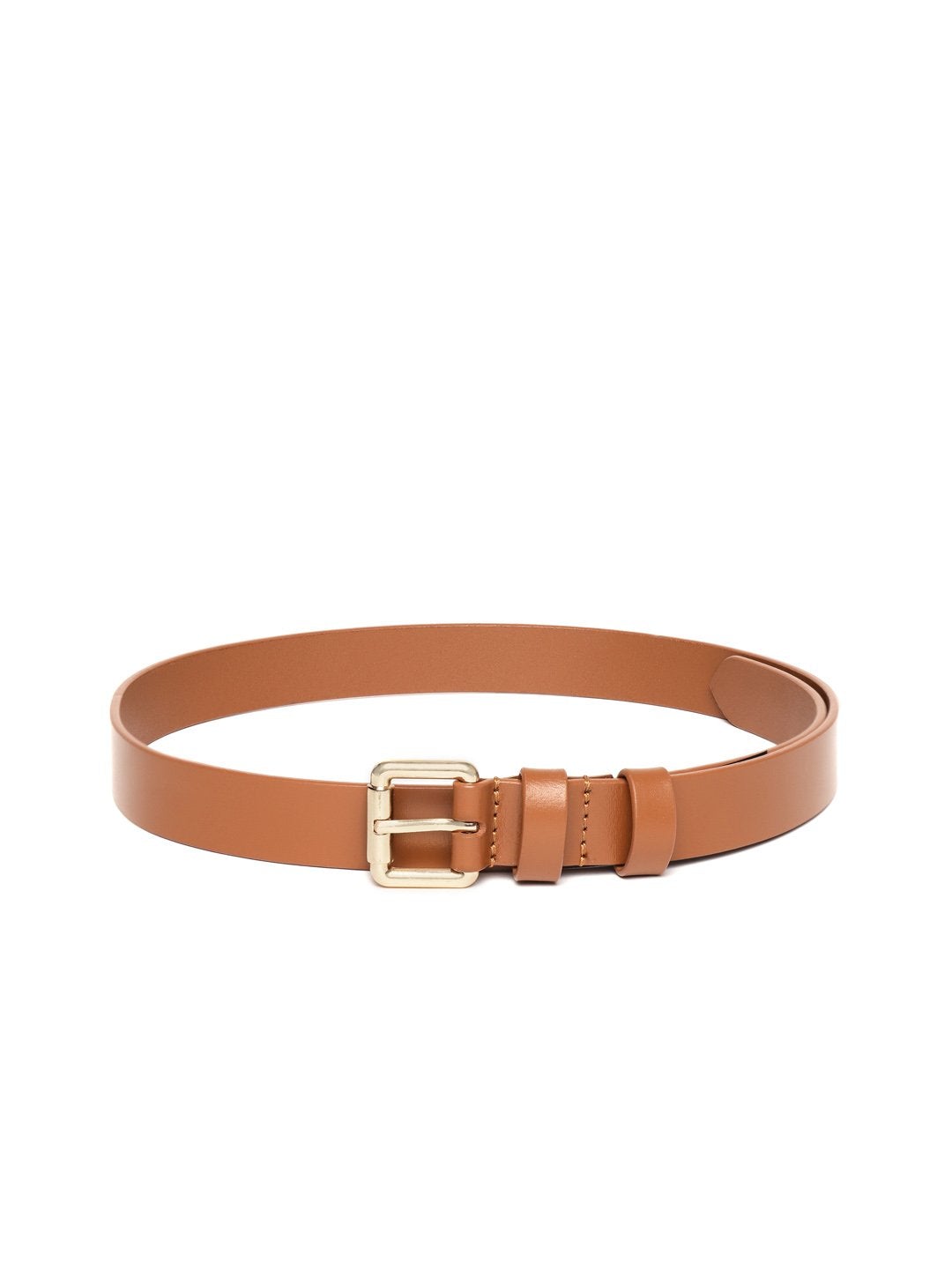 Women's Tan Brown Double Loop Leather Belt - SASSAFRAS