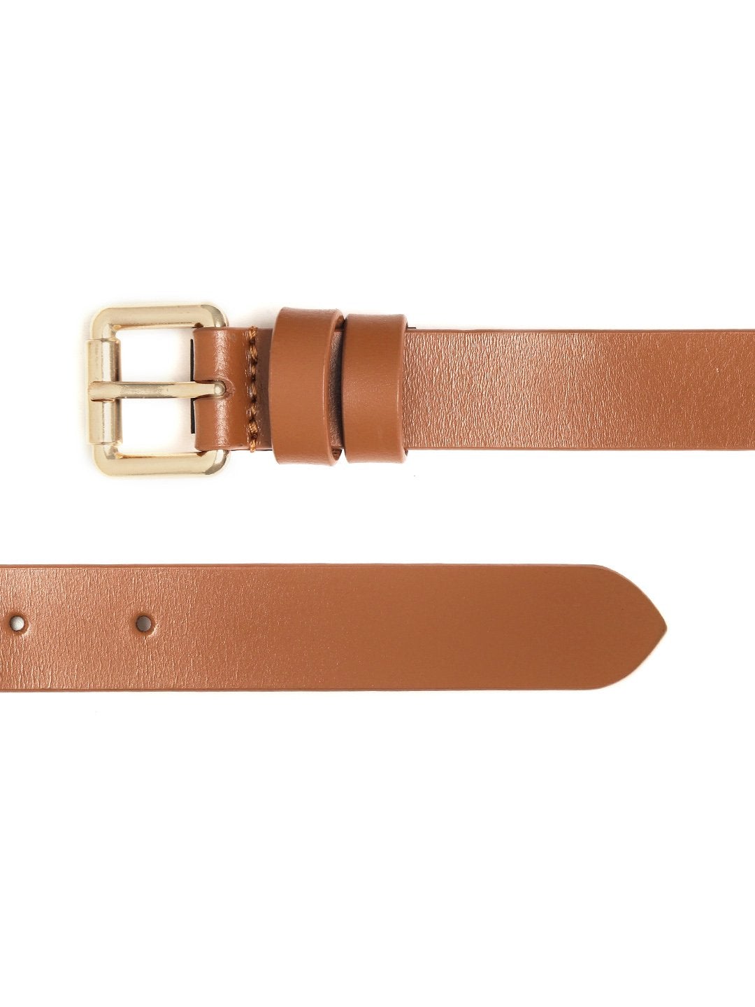 Women's Tan Brown Double Loop Leather Belt - SASSAFRAS