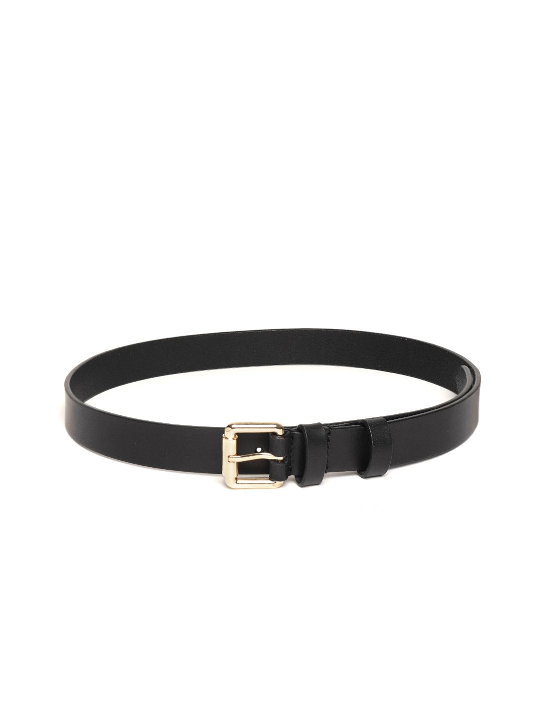 Women's Black Double Loop Leather Belt - SASSAFRAS