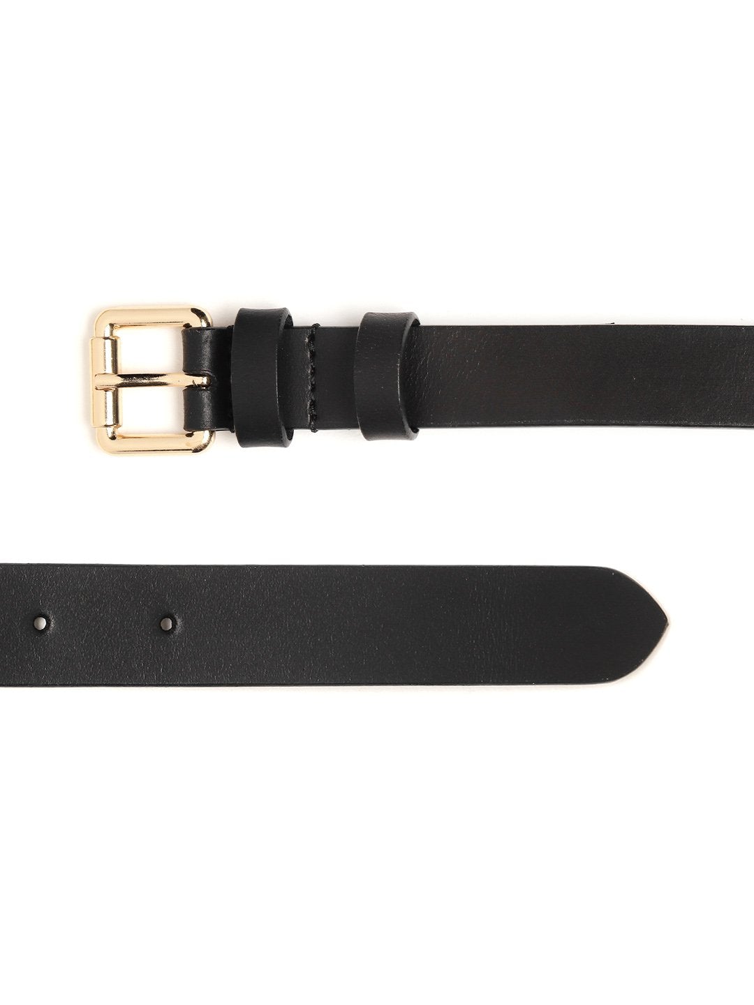 Women's Black Double Loop Leather Belt - SASSAFRAS