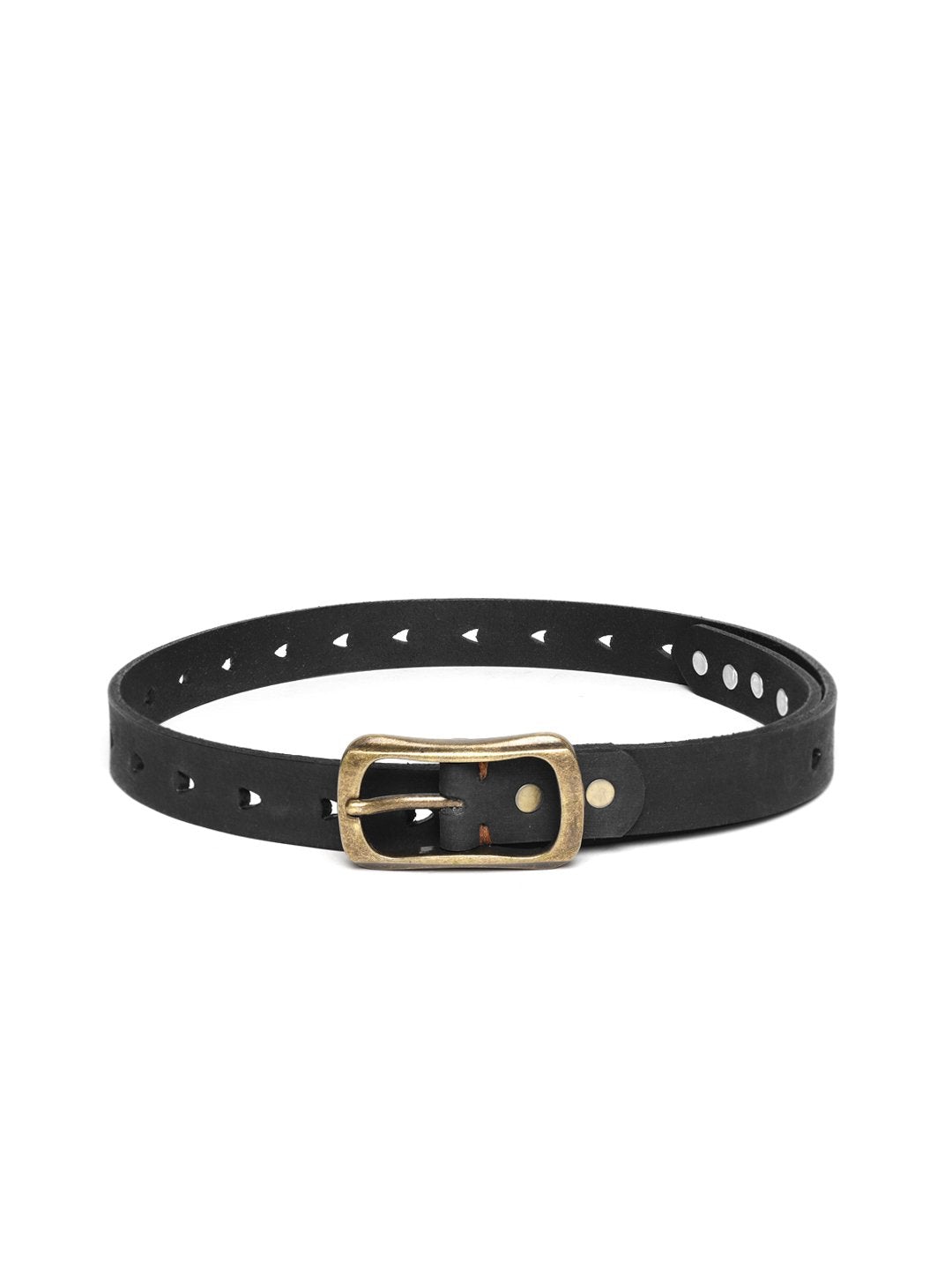 Women's Black Heart Holes Studded Leather Belt - SASSAFRAS