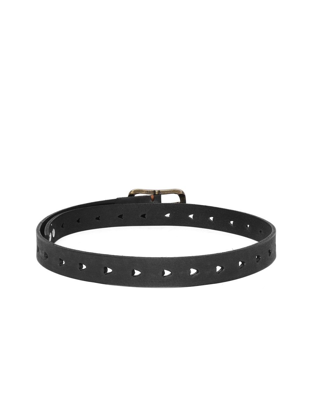 Women's Black Heart Holes Studded Leather Belt - SASSAFRAS