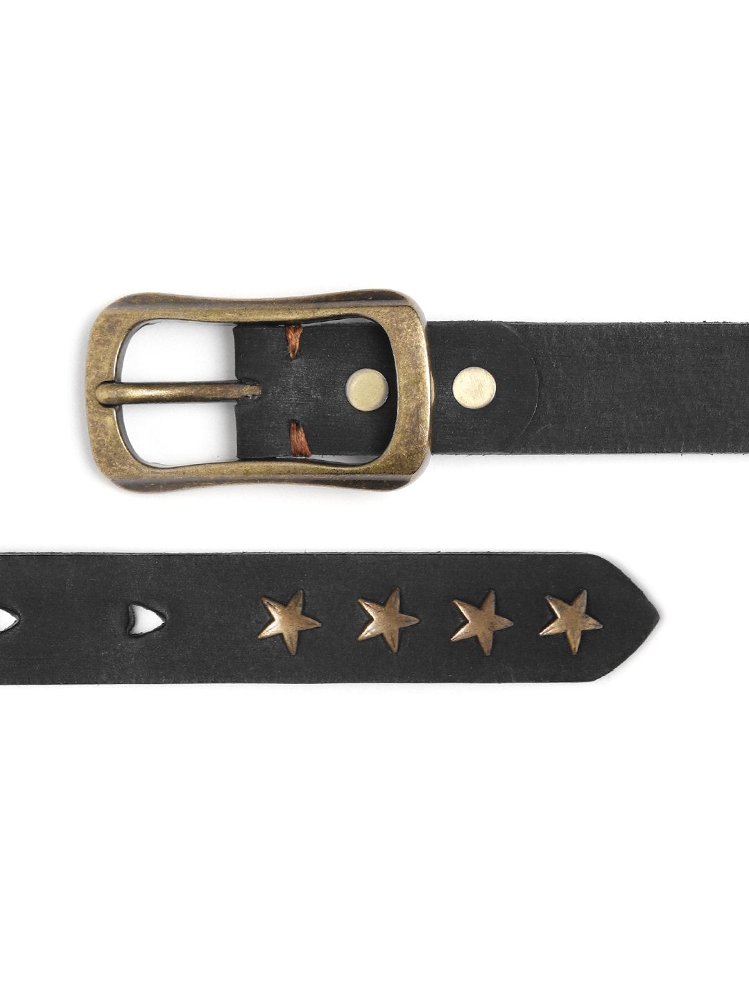 Women's Black Heart Holes Studded Leather Belt - SASSAFRAS