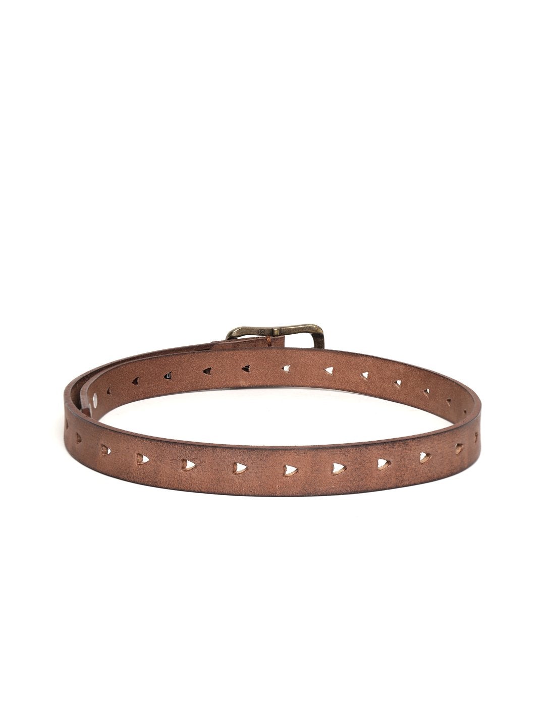 Women's Brown Heart Holes Studded Leather Belt - SASSAFRAS