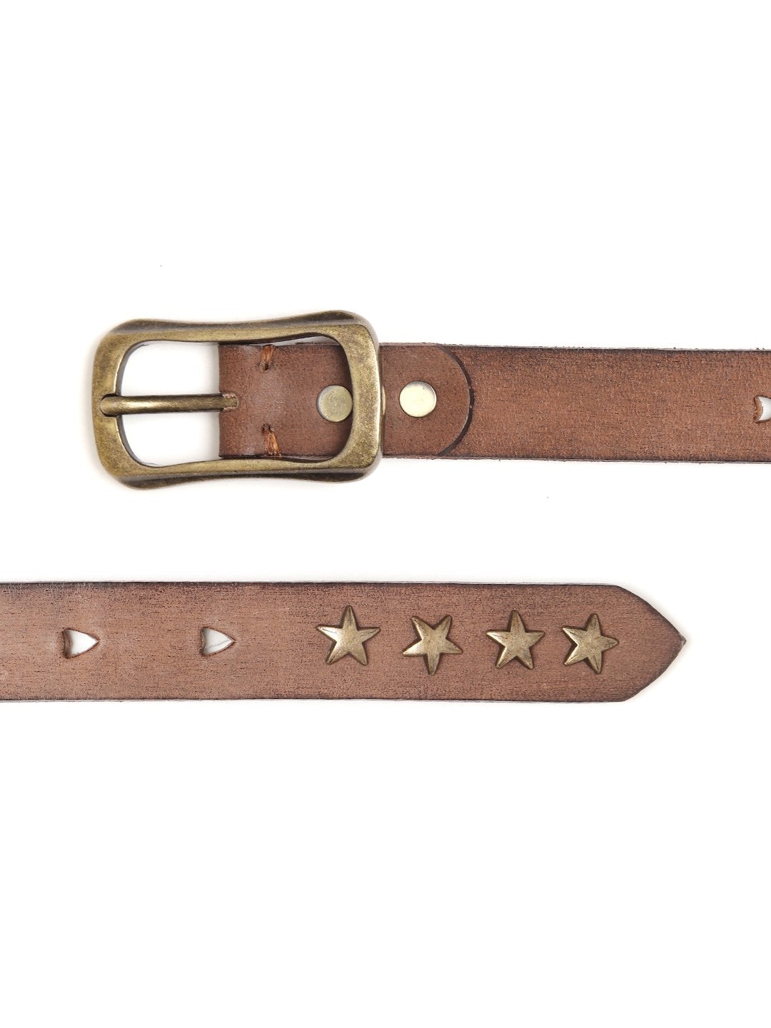 Women's Brown Heart Holes Studded Leather Belt - SASSAFRAS