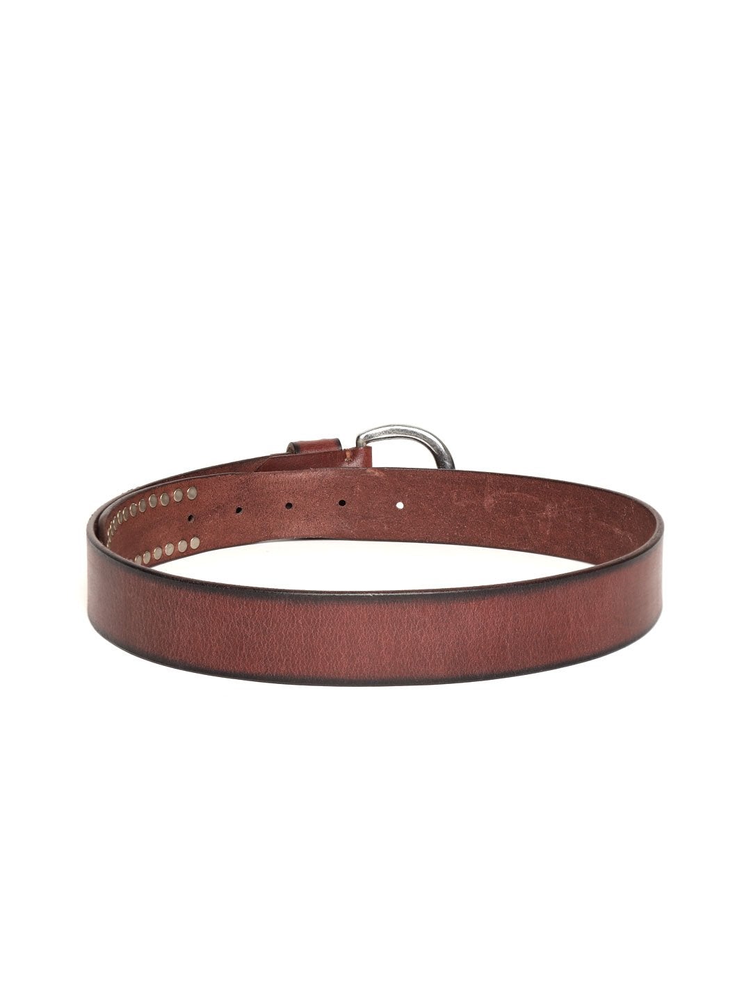 Women's Maroon Broad Silver Studded Leather Belt - SASSAFRAS