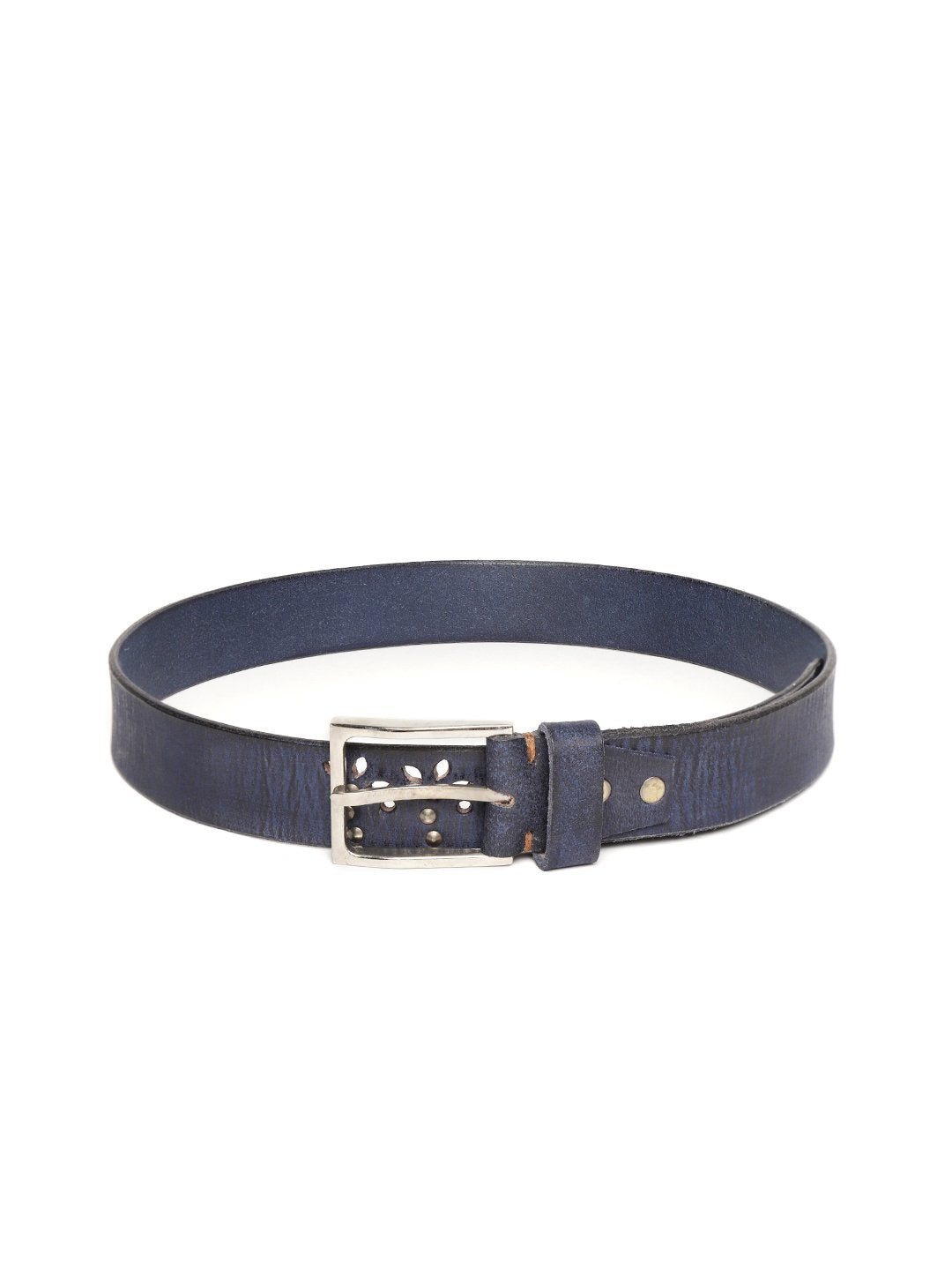 Women's Blue Broad Gunmetal Studded Leather Belt - SASSAFRAS