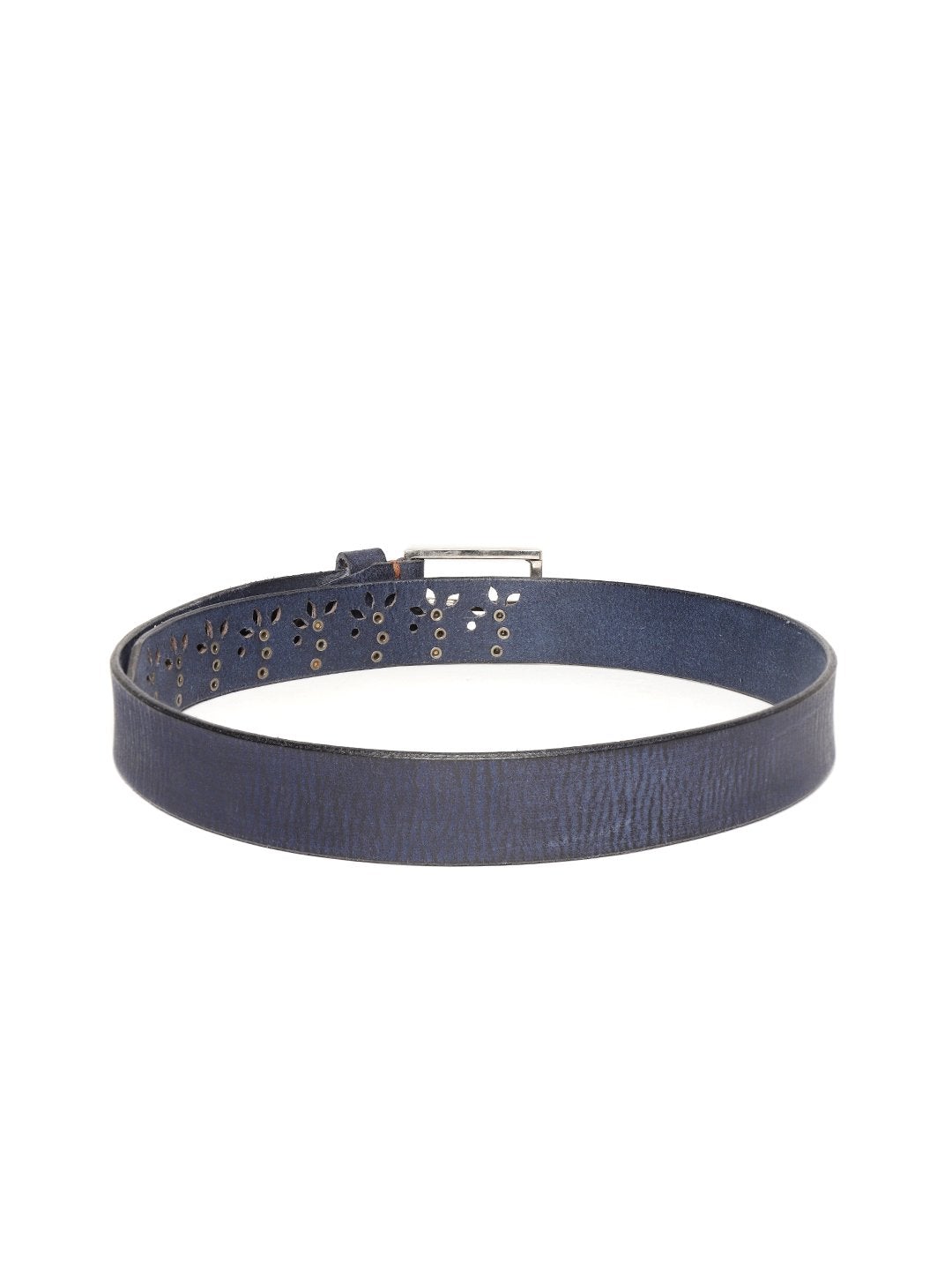 Women's Blue Broad Gunmetal Studded Leather Belt - SASSAFRAS