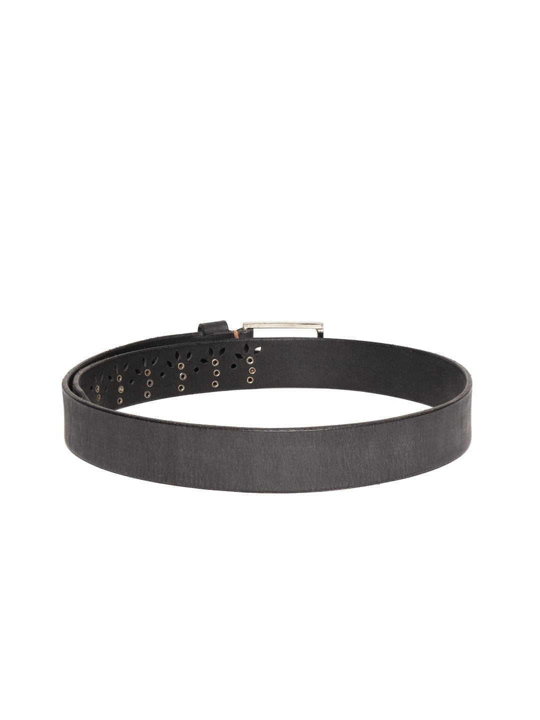 Women's Black Broad Gunmetal Studded Leather Belt - SASSAFRAS