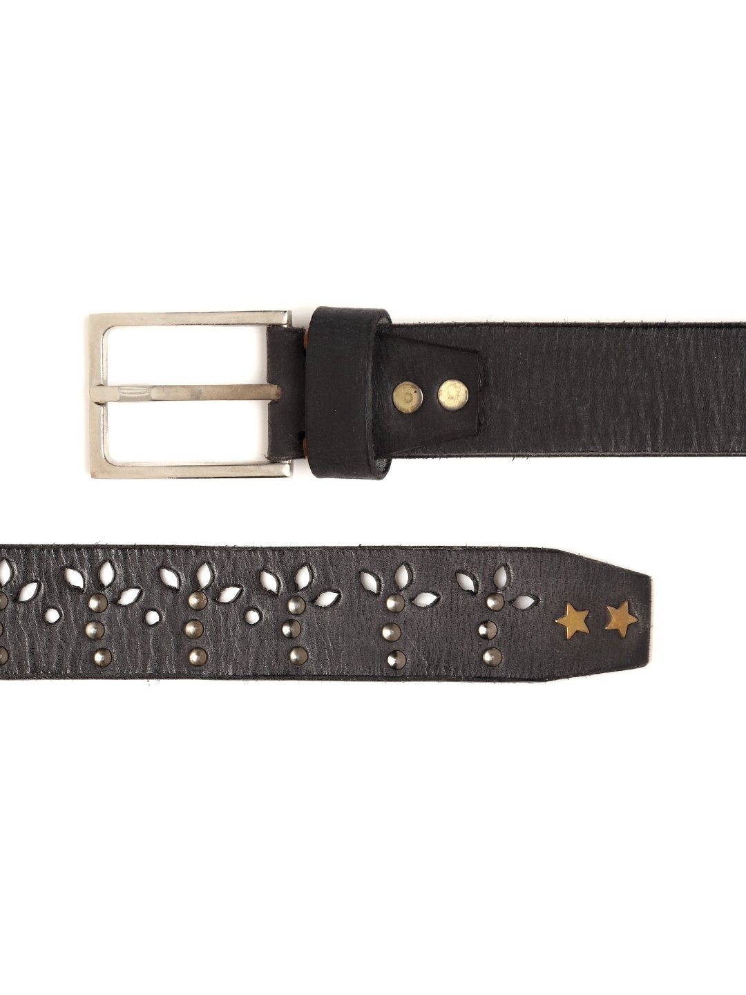 Women's Black Broad Gunmetal Studded Leather Belt - SASSAFRAS