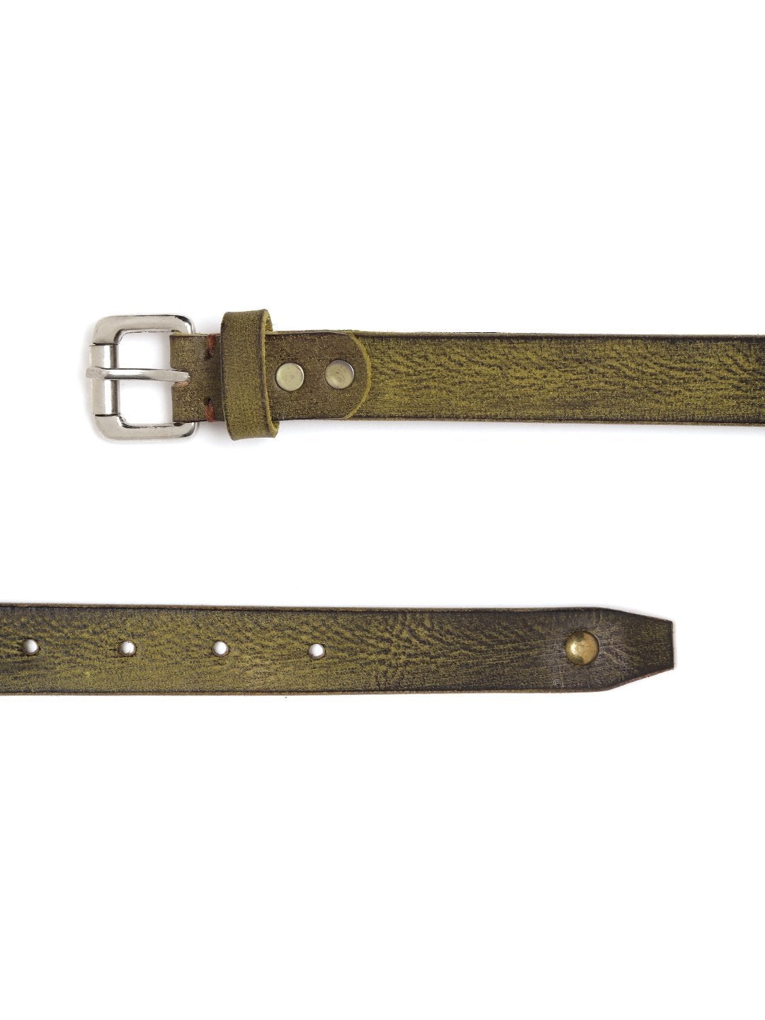 Women's Olive Star Studded Leather Belt - SASSAFRAS