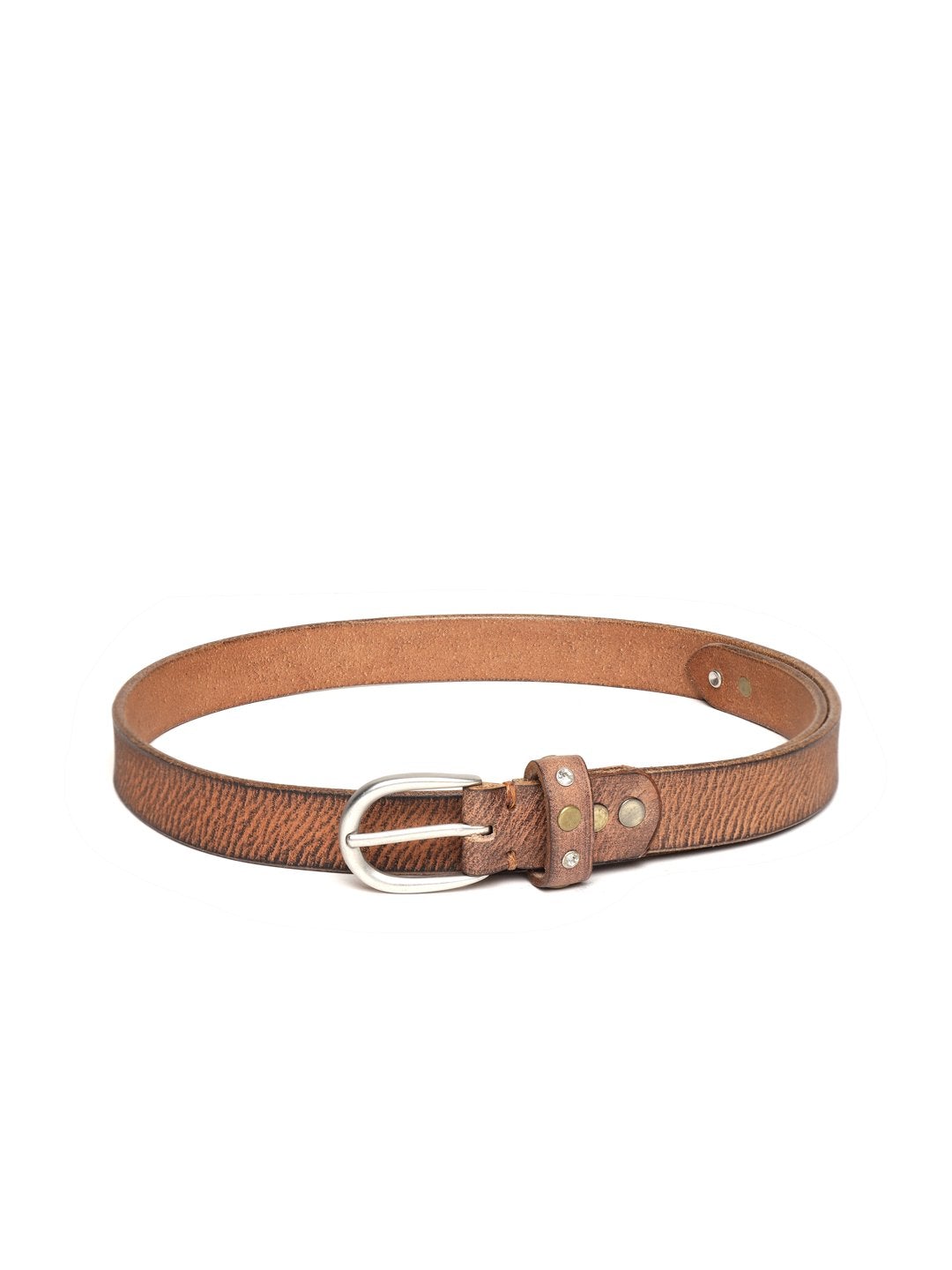 Women's Brown Leather Diamante Studded Belt - SASSAFRAS