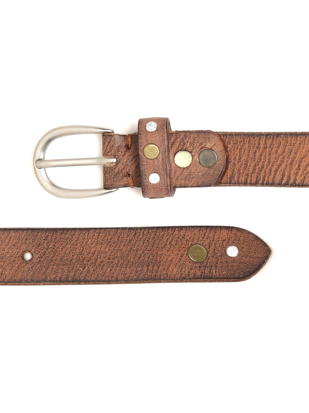 Women's Brown Leather Diamante Studded Belt - SASSAFRAS