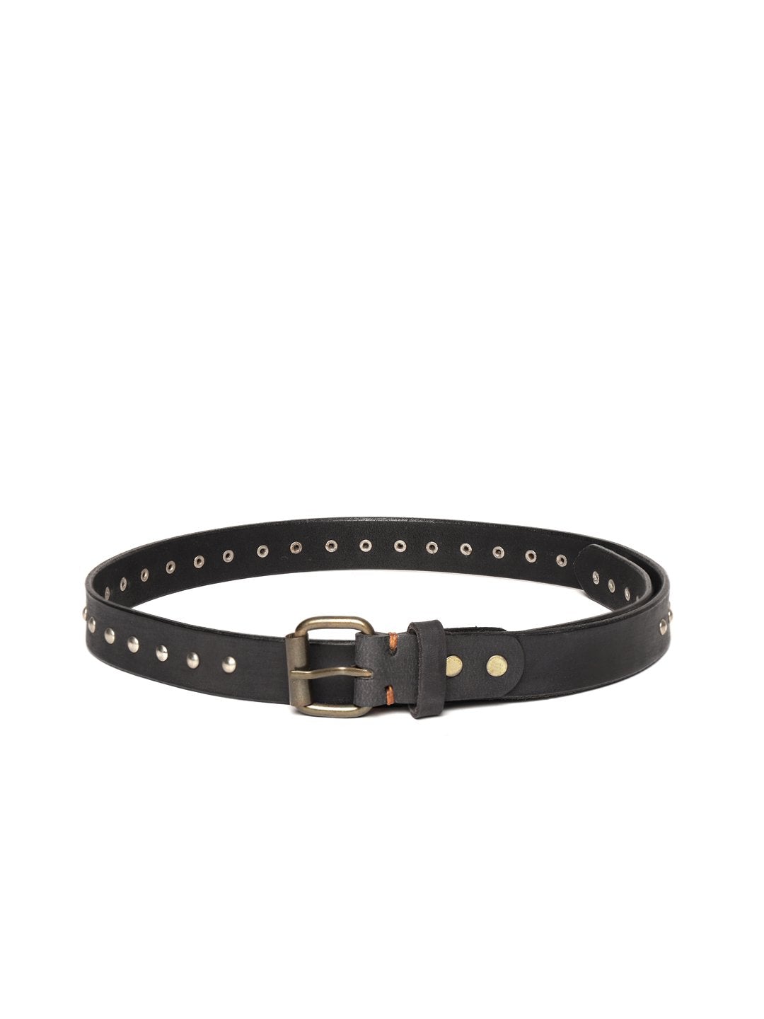 Women's Black Double Rivet Row Leather Belt - SASSAFRAS