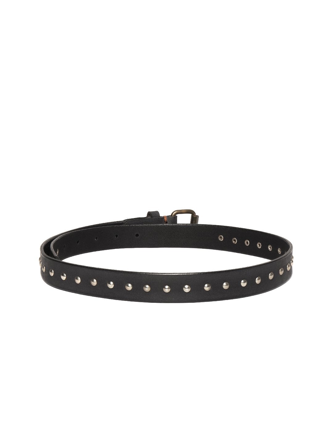 Women's Black Double Rivet Row Leather Belt - SASSAFRAS