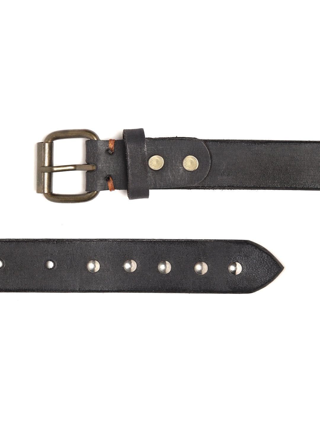 Women's Black Double Rivet Row Leather Belt - SASSAFRAS