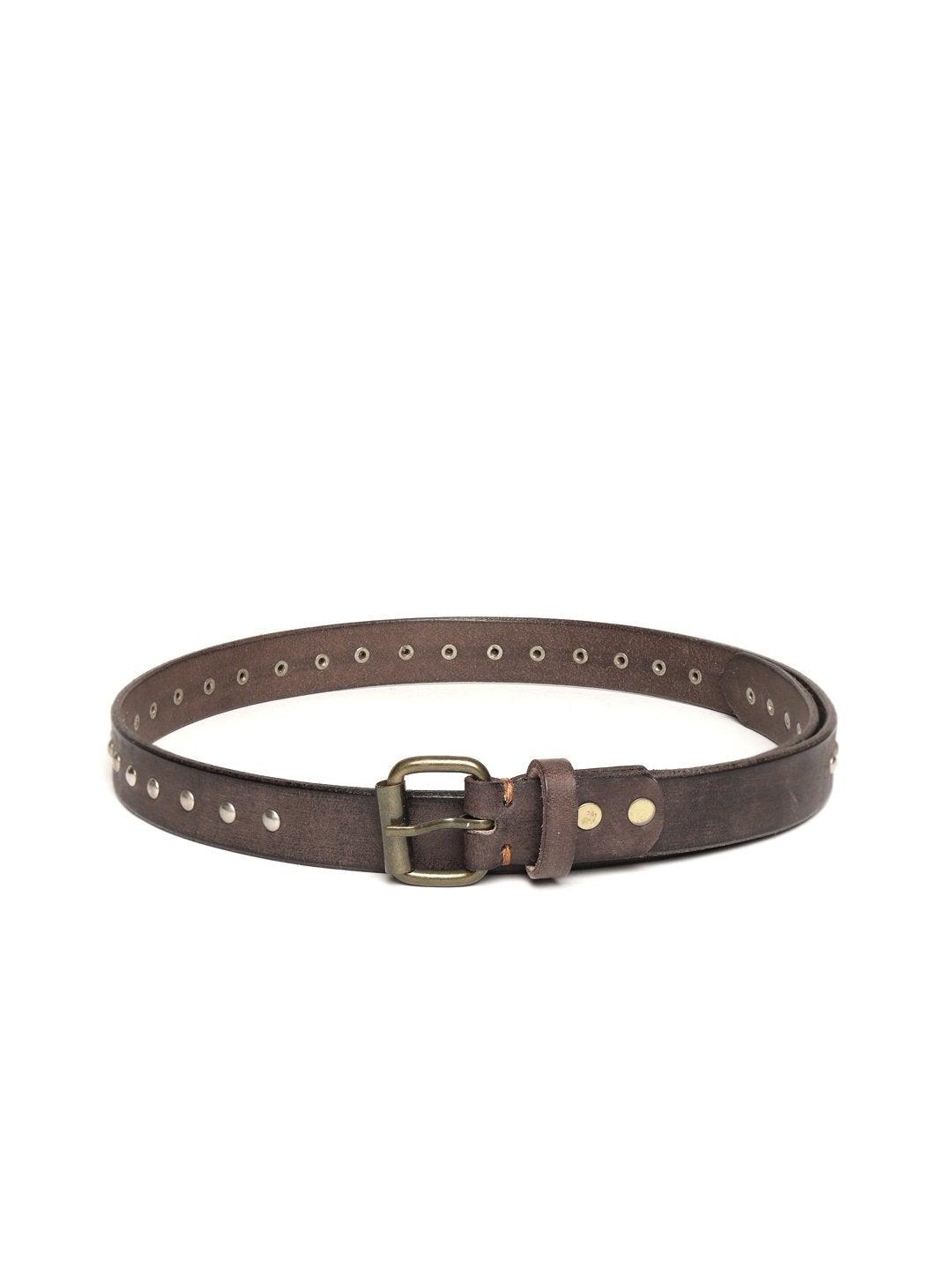 Women's Brown Double Rivet Row Leather Belt - SASSAFRAS