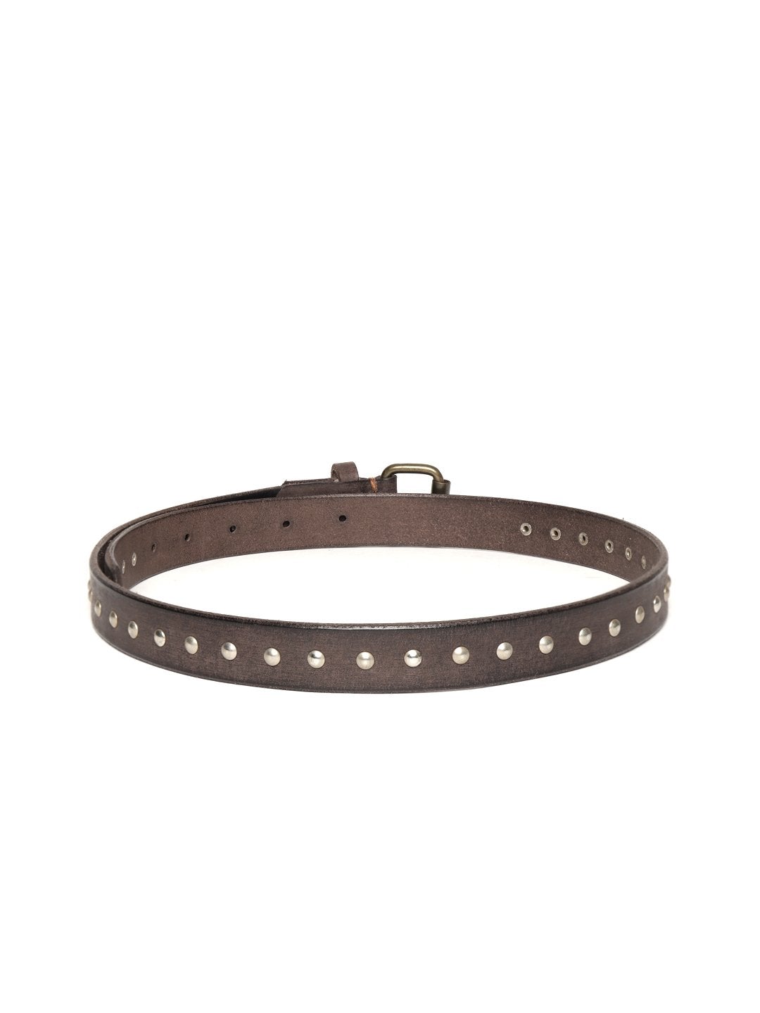 Women's Brown Double Rivet Row Leather Belt - SASSAFRAS