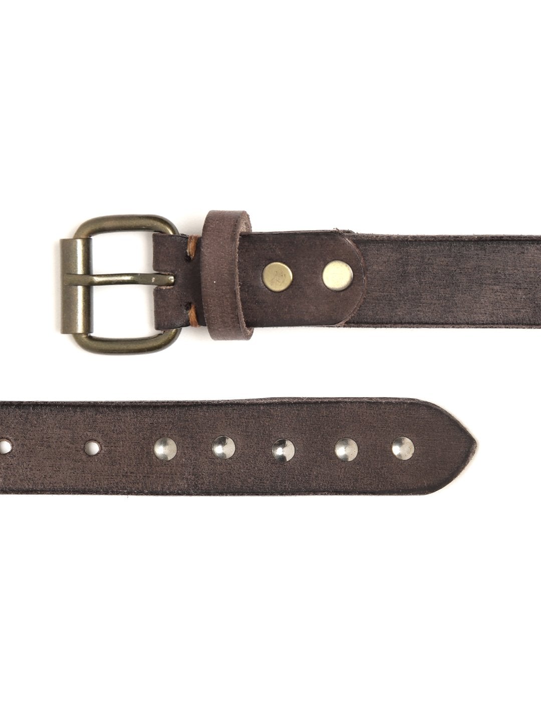 Women's Brown Double Rivet Row Leather Belt - SASSAFRAS