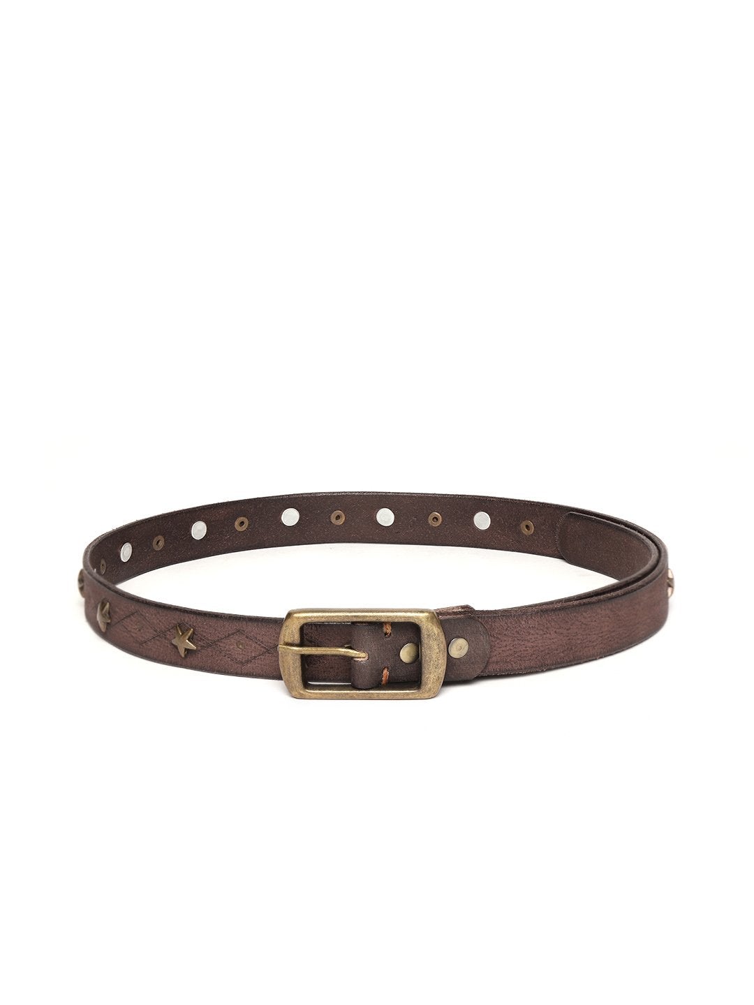 Women's Brown Leather Star Studded Belt - SASSAFRAS