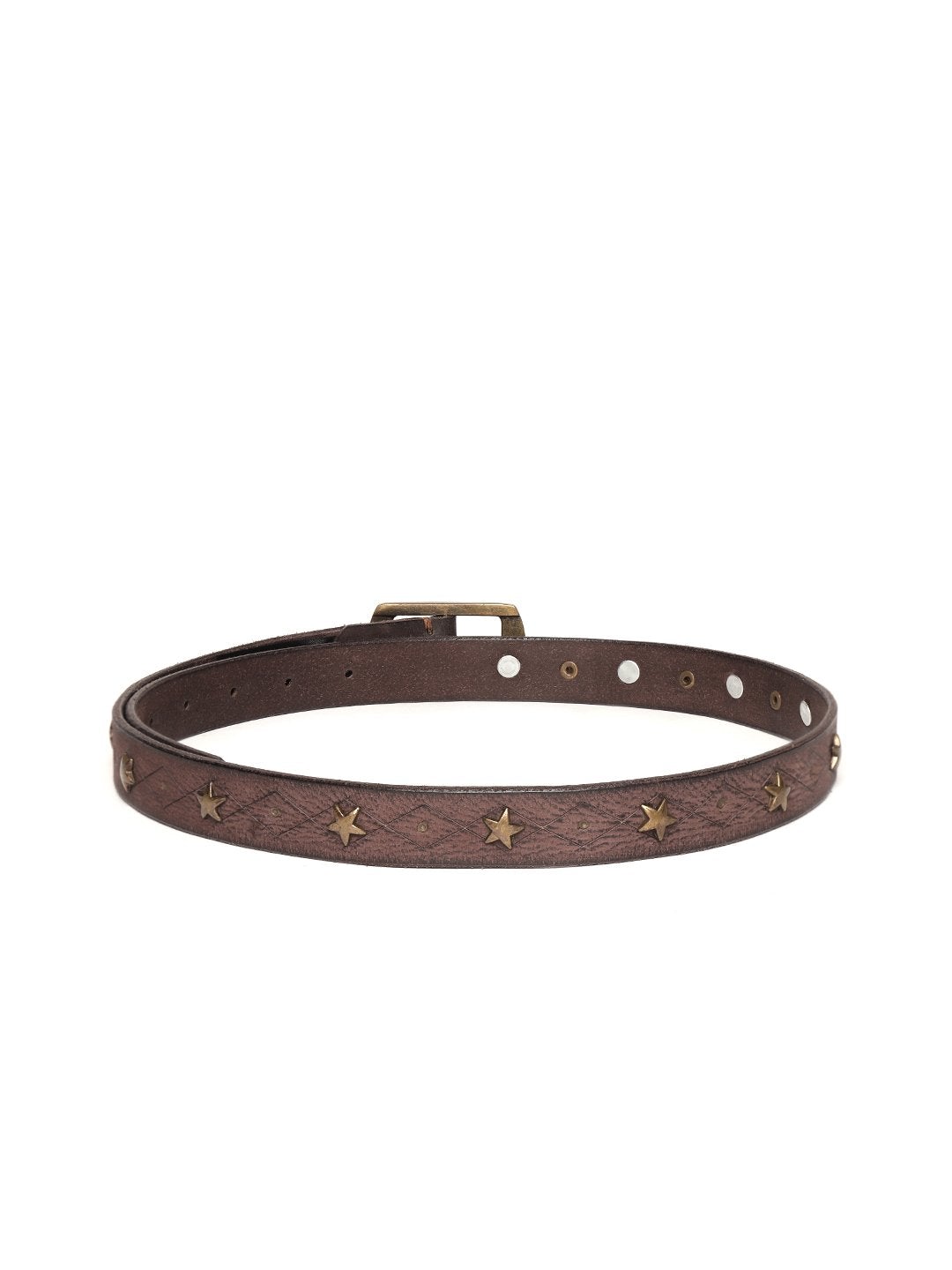 Women's Brown Leather Star Studded Belt - SASSAFRAS