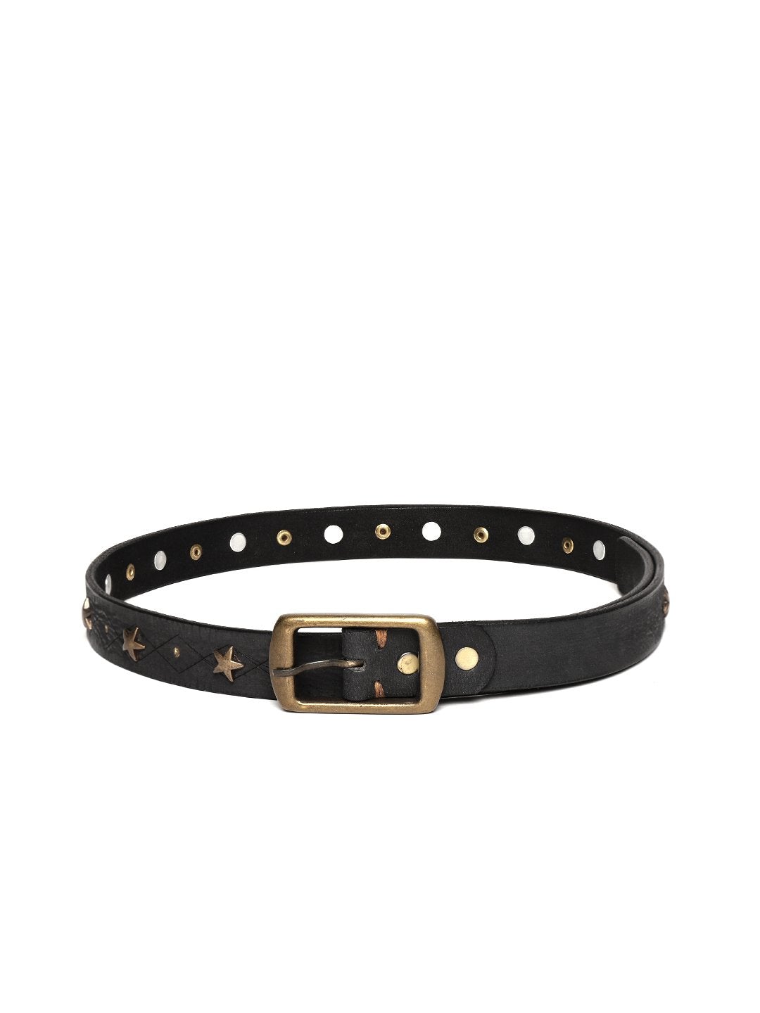 Women's Black Leather Star Studded Belt - SASSAFRAS