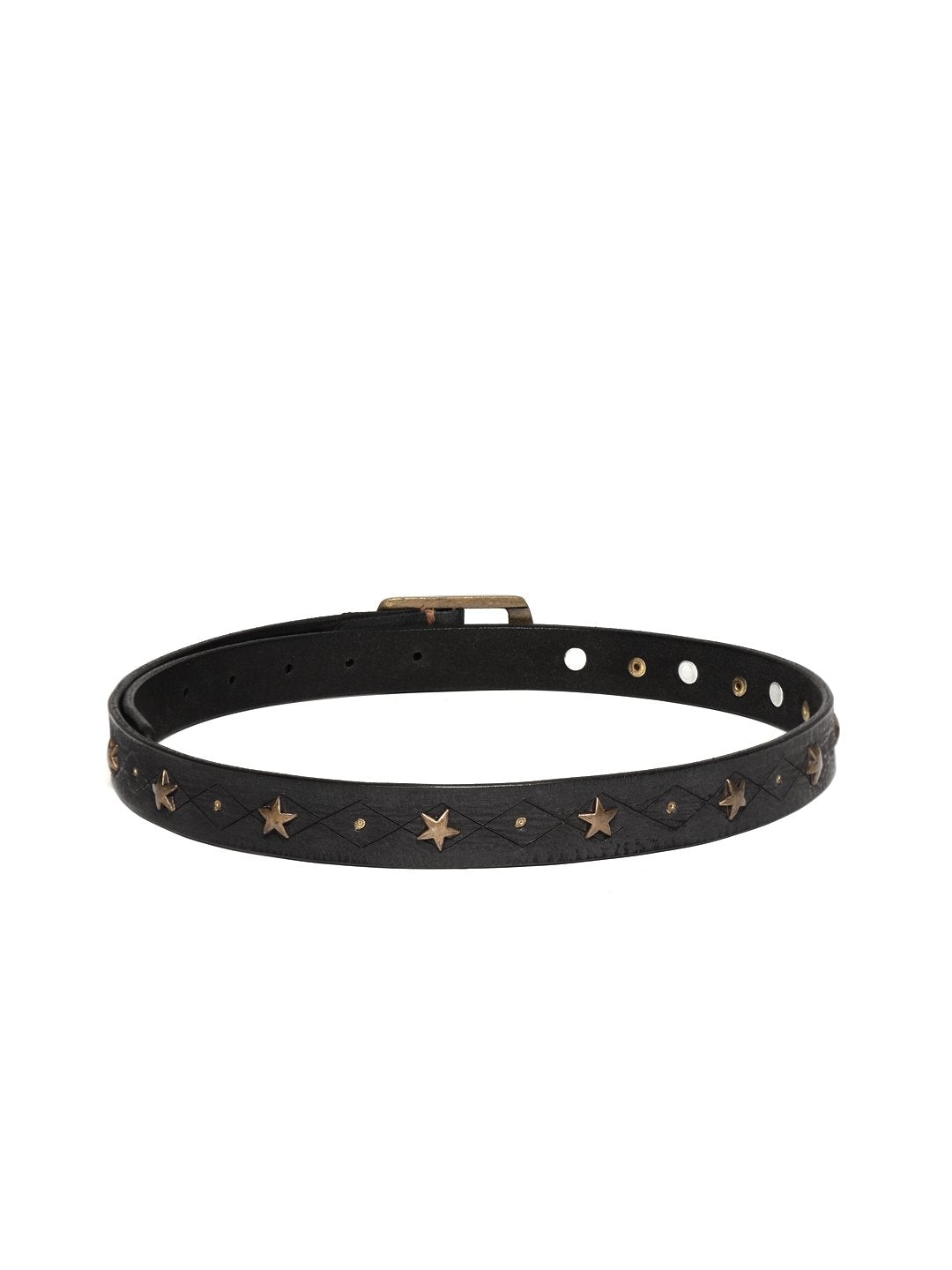 Women's Black Leather Star Studded Belt - SASSAFRAS