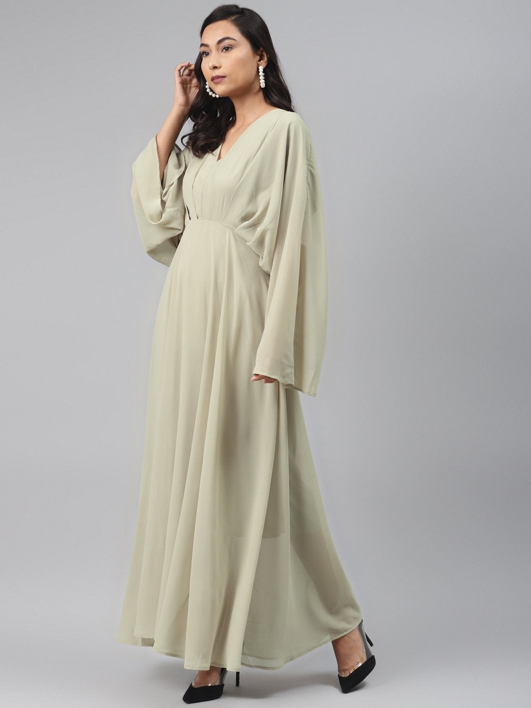 Women's Olive Kimono Maxi Dress - SASSAFRAS