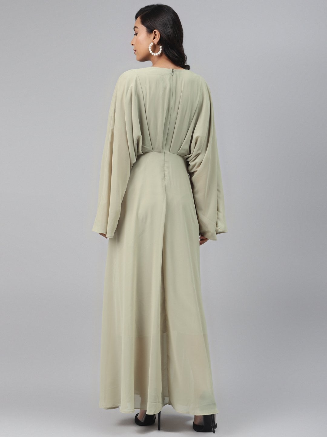 Women's Olive Kimono Maxi Dress - SASSAFRAS