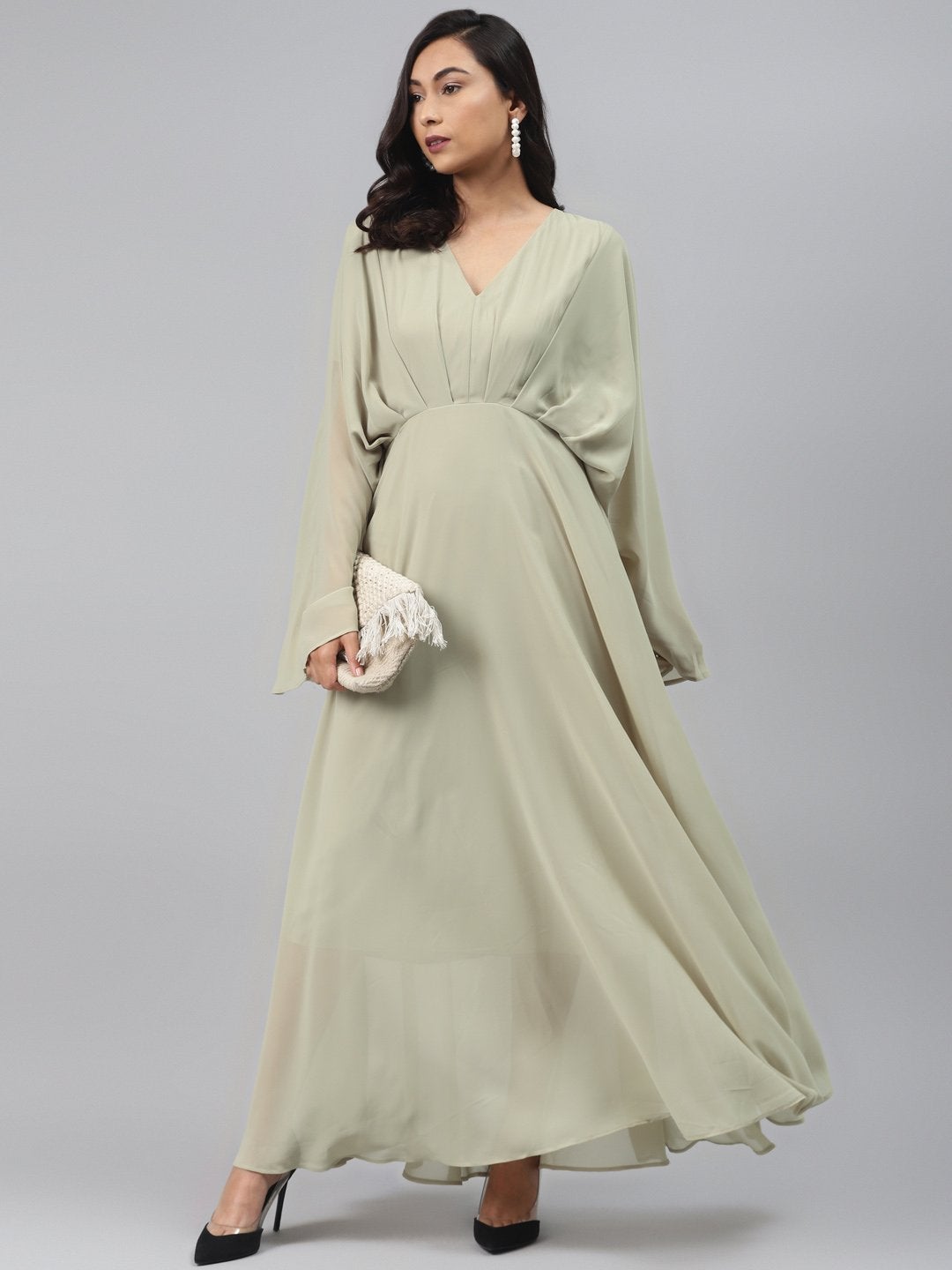 Women's Olive Kimono Maxi Dress - SASSAFRAS