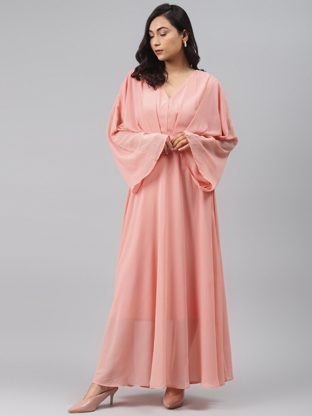 Women's Pink Kimono Maxi Dress - SASSAFRAS