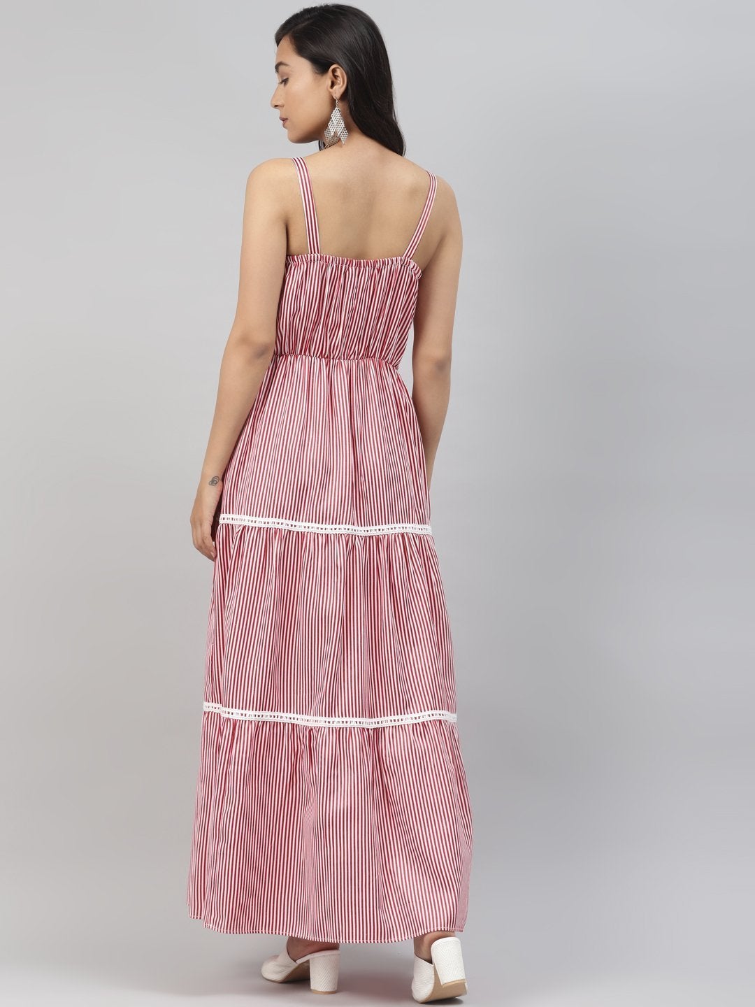 Women's Red Stripes Strappy Maxi Dress - SASSAFRAS