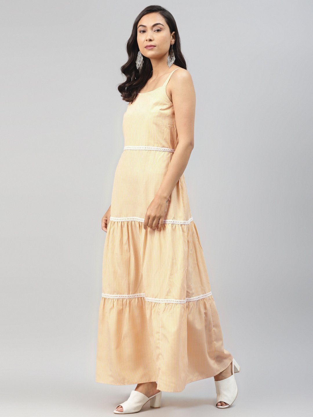 Women's Yellow Stripes Strappy Maxi Dress - SASSAFRAS