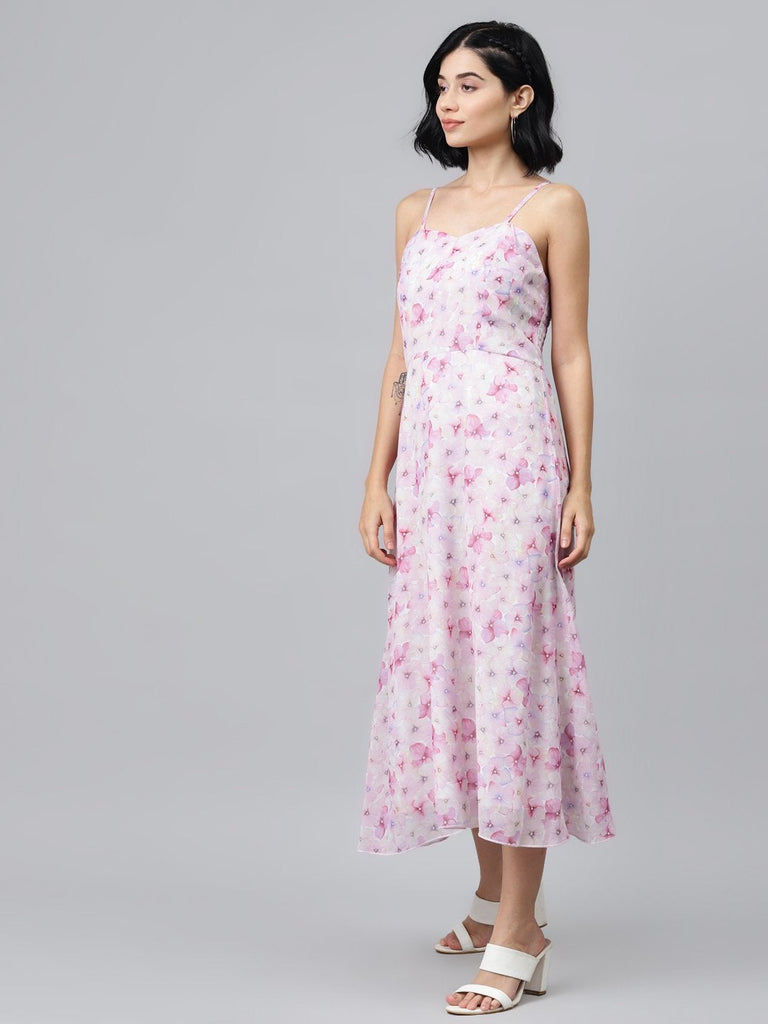 Women's Pink Floral Strappy Midi Dress